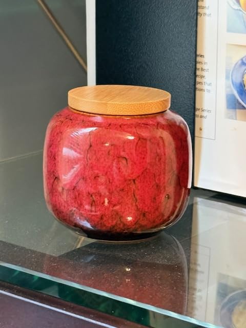 6oz Flambe Glaze Ceramic Loose Tea Canister Vintage Storage Jars with Airtight Wooden Lid Blue Matcha Tin Container for Coffee Beans Condiments customer photo 1