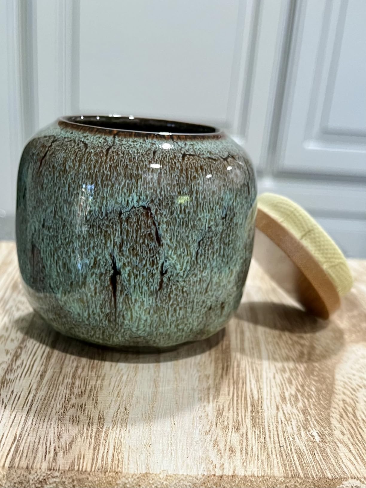 6oz Flambe Glaze Ceramic Loose Tea Canister Vintage Storage Jars with Airtight Wooden Lid Blue Matcha Tin Container for Coffee Beans Condiments customer photo 2