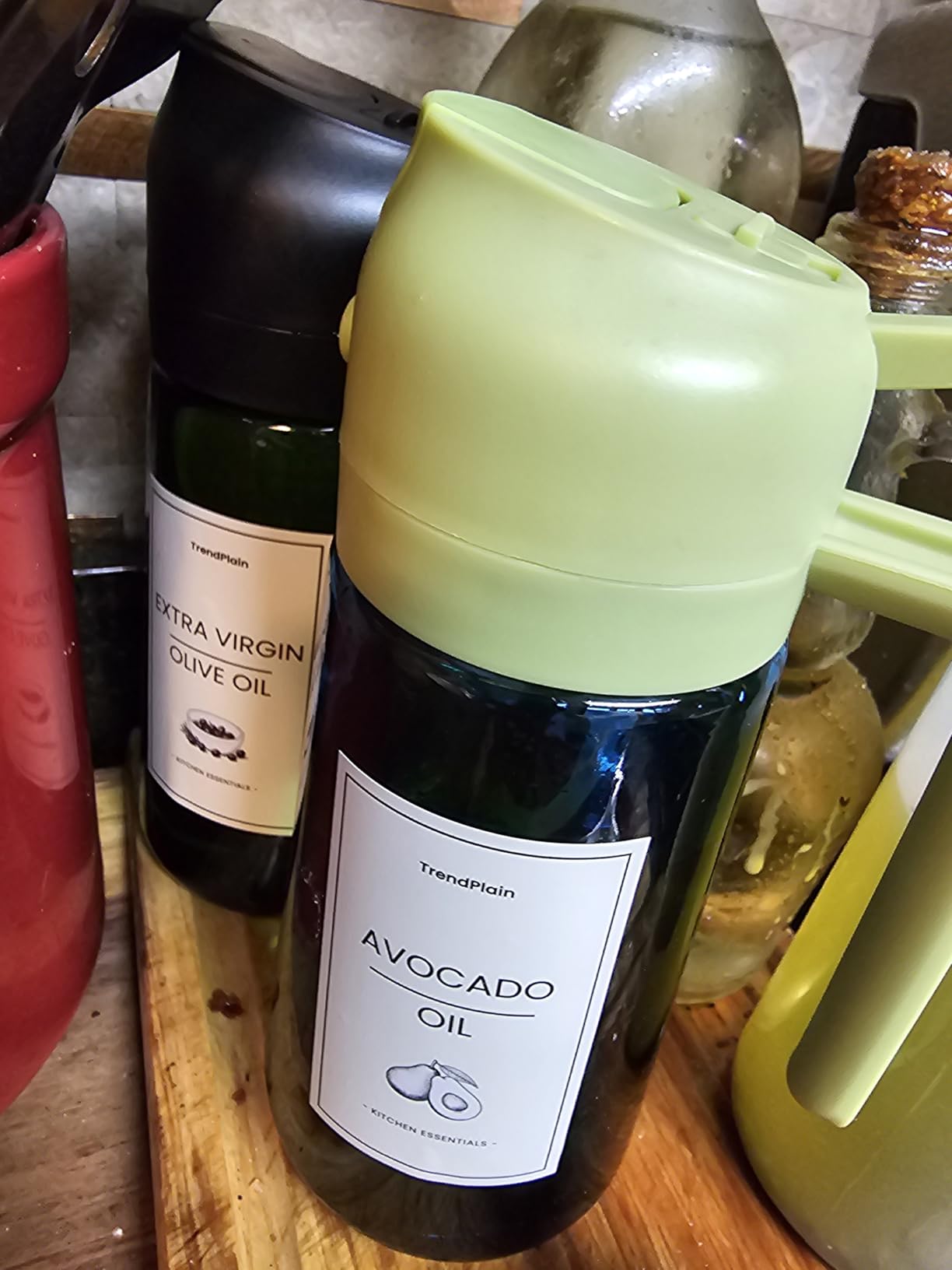 TrendPlain 16oz/470ml Blue Glass Olive Oil Sprayer for Cooking - 2 in 1 Olive Oil Dispenser for Kitchen Gadgets, Air Fryer, Salad, and BBQ - Black customer photo 1