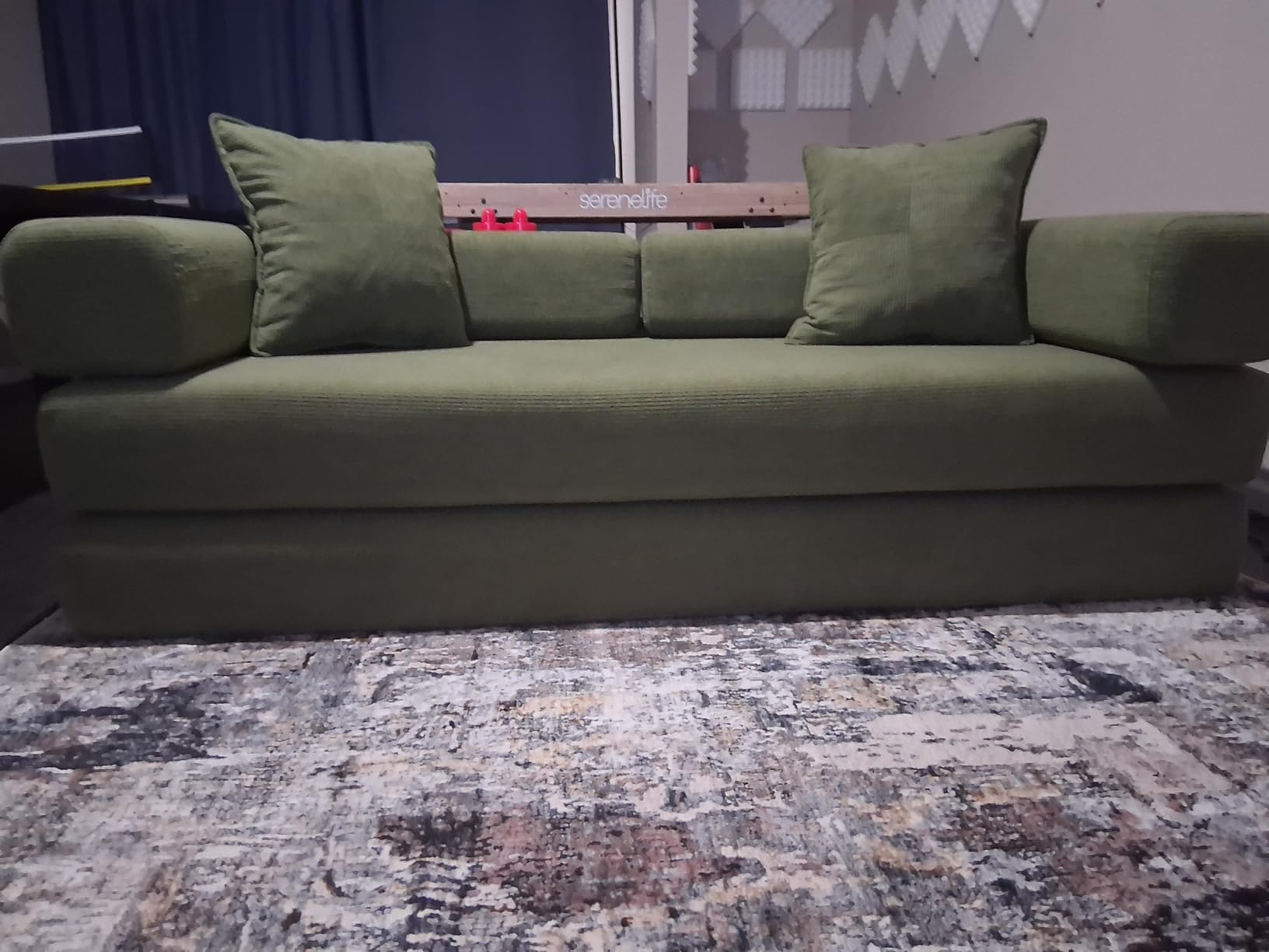 4-in-1 Folding Convertible Sofa Bed, 78 Inch Boneless Couch with Fixed-Shape Frame, Corduroy Loveseat Sleeper with Pull Out Bed, Floor Sofa Modular Futon Couch for Living Room Bedroom Lounge (Beige) customer photo 1