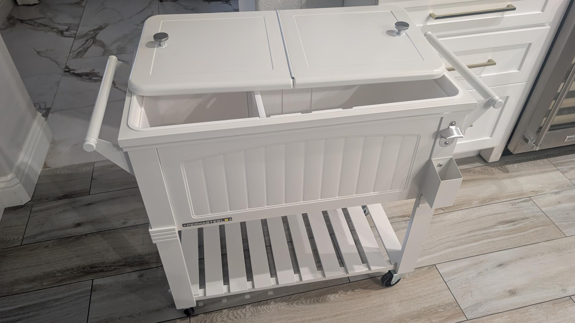 Permasteel Party Cooler with Divider, Spacious 80-Qt Capacity, Chills 36hrs, Serving Tray, Rolling Ice Chest for Indoor and Outdoor Entertainment, Matte Black customer photo 1