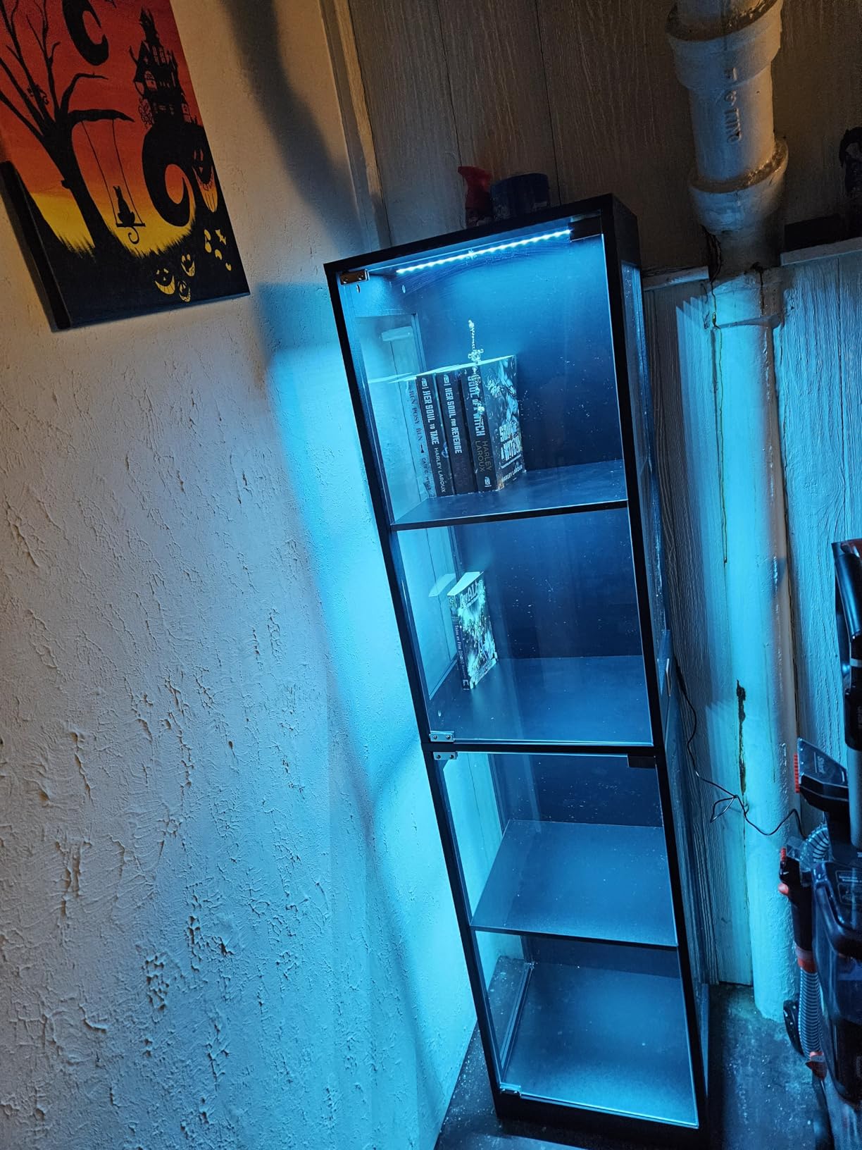 Glass Display Cabinet, 4-Tier Curio Cabinets with 3 Color Lights for Collectibles, Storage Cabinet with Door, Glass Display Case & Bookcase with Human Body Sensor, Black customer photo 2