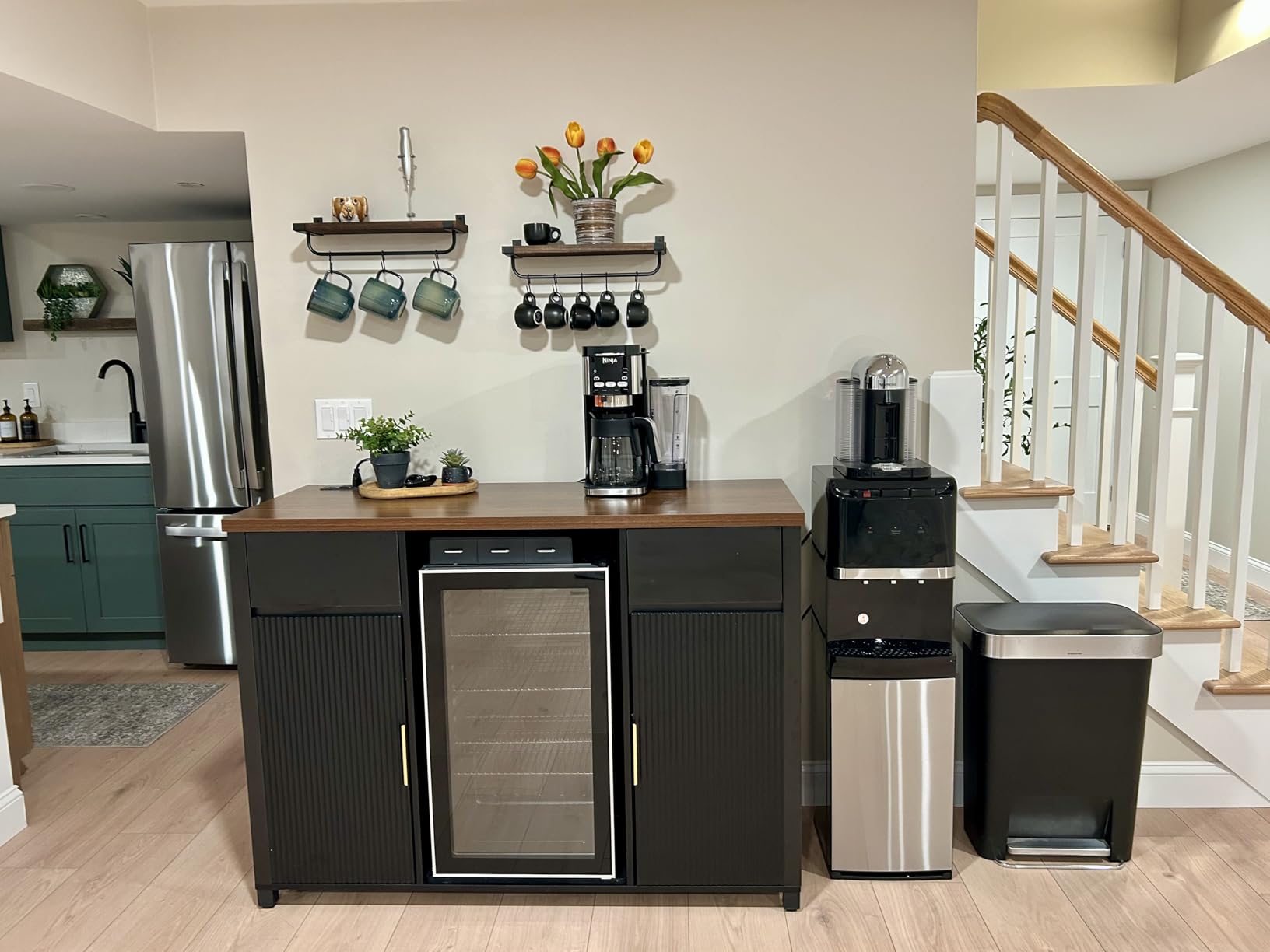 GDLF Large Coffee Bar Cabinet with Fridge Space, Mini Fridge Cabinet with Wine Storage, Buffet Sideboard Table for Home, Fluted Modern Design,53.2