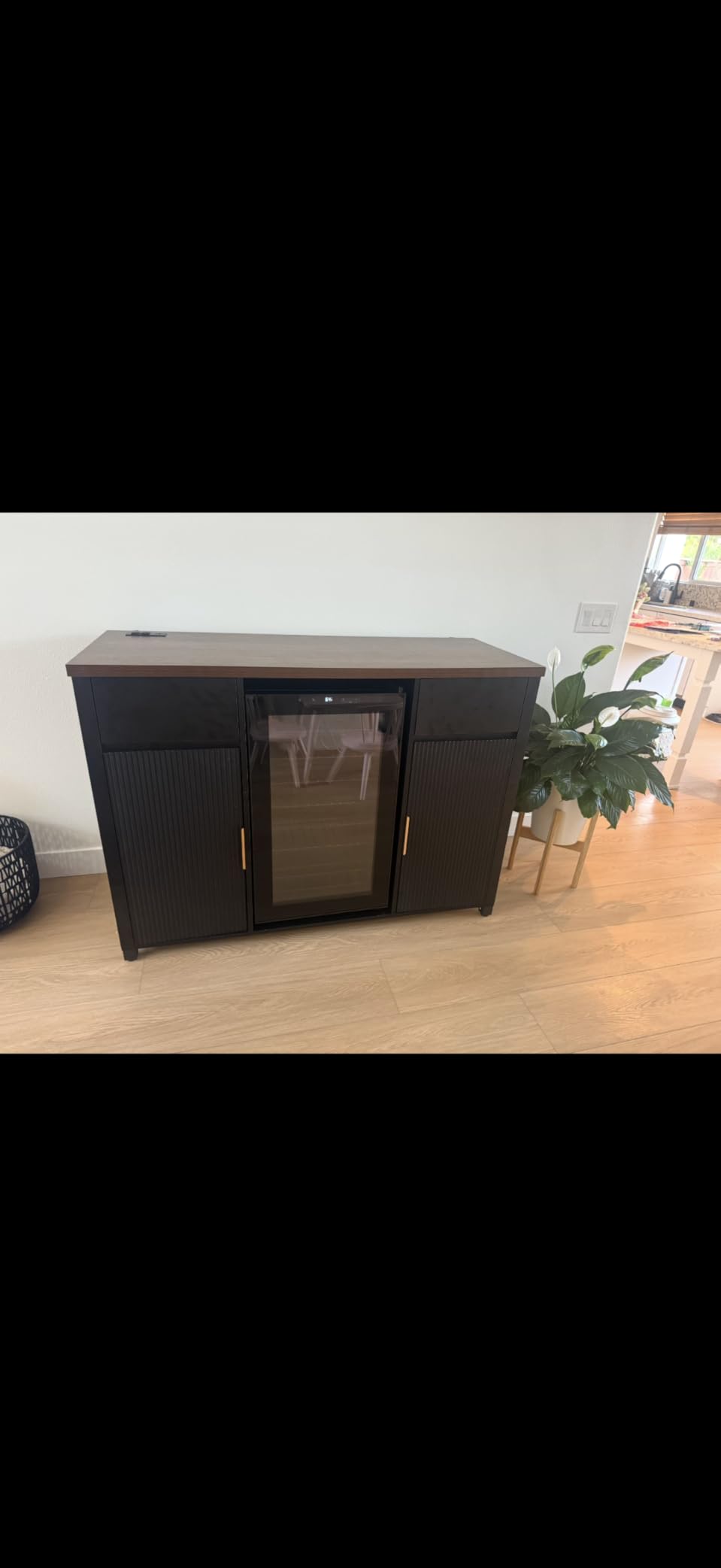 GDLF Large Coffee Bar Cabinet with Fridge Space, Mini Fridge Cabinet with Wine Storage, Buffet Sideboard Table for Home, Fluted Modern Design,53.2