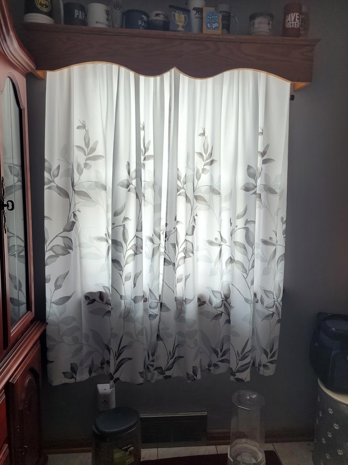 HOMEIDEAS Kitchen Curtains, Short Non-See-Through Privacy 30X36 Inch Length Tier Curtains, Grey and White Leaf Floral Printed Light Filtering Semi Sheer Small Window Drapes for Bathroom Cafe, 2 Panels customer photo 2
