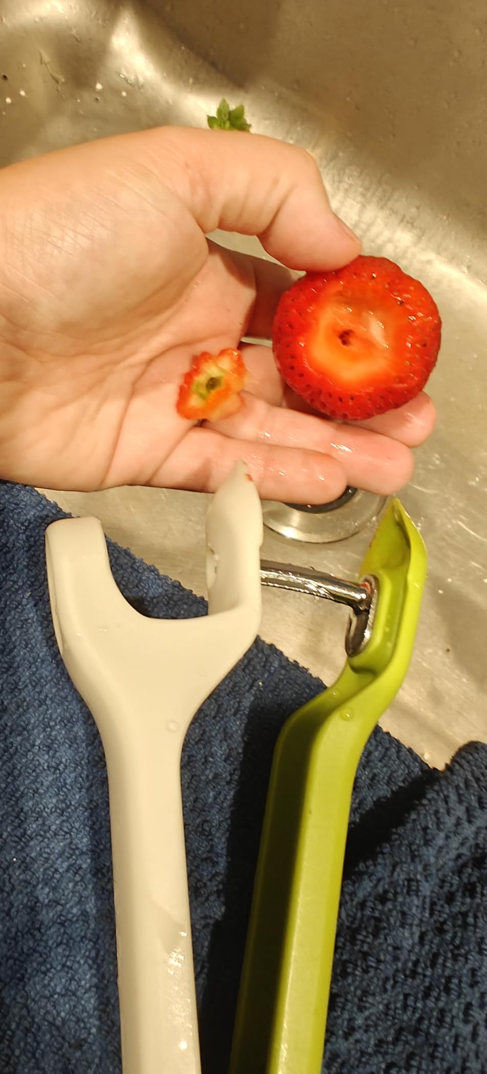 Joseph Joseph Tweezy 2-in-1 Cherry Olive Pitter and Strawberry Huller, Space saving storage, BPA free customer photo 2