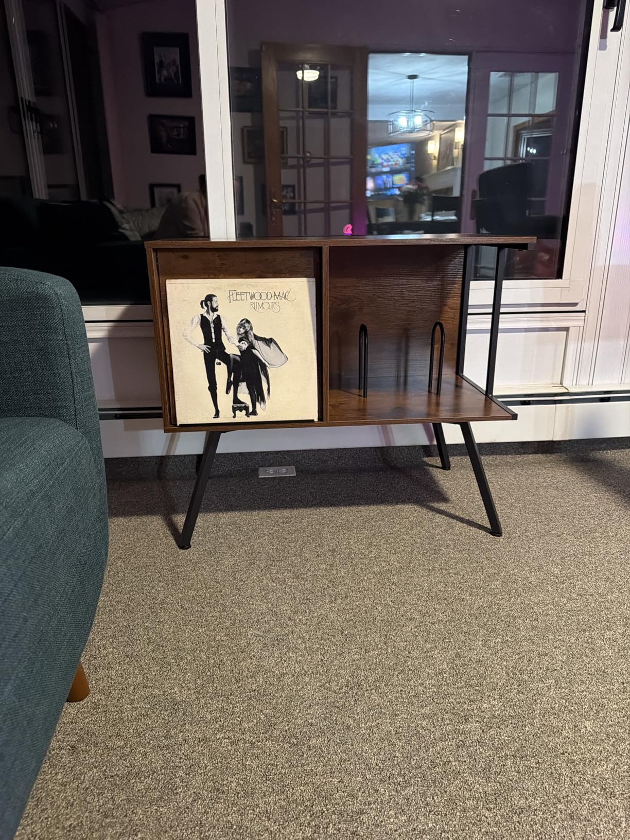 Flip Top Record Player Stand, Large Record Storage Holds up to 300+ Albums, 3 Tier Vinyl Record Storage, Vintage Turntable Stand with Open Storage, for Living Room Bedroom, Rustic Brown customer photo 2