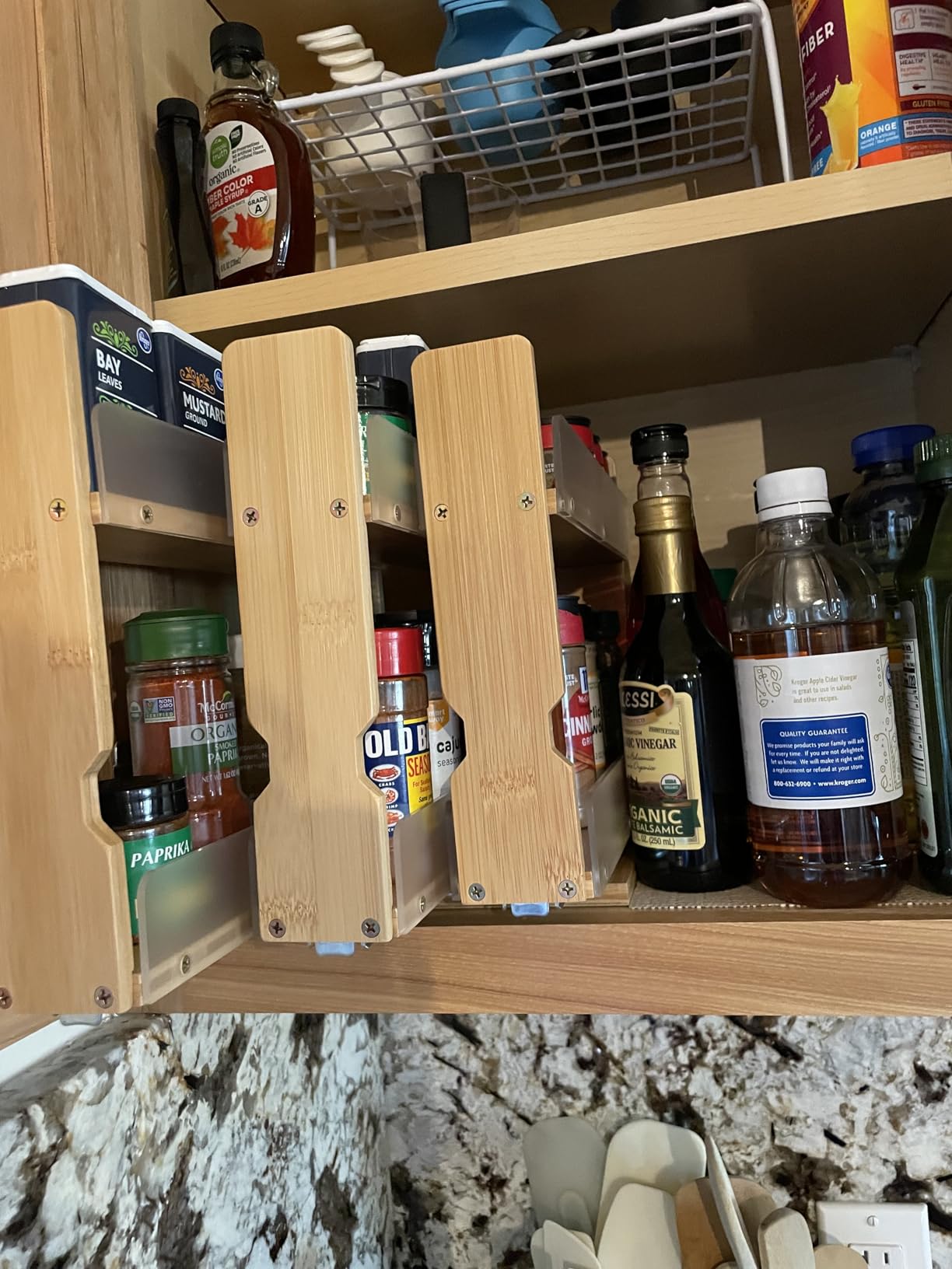 SpaceAid Bamboo Pull Out Spice Rack Organizer for Cabinet, Heavy Duty Slide Out Seasoning Kitchen Pantry Sliding Vertical Organization, 7.6