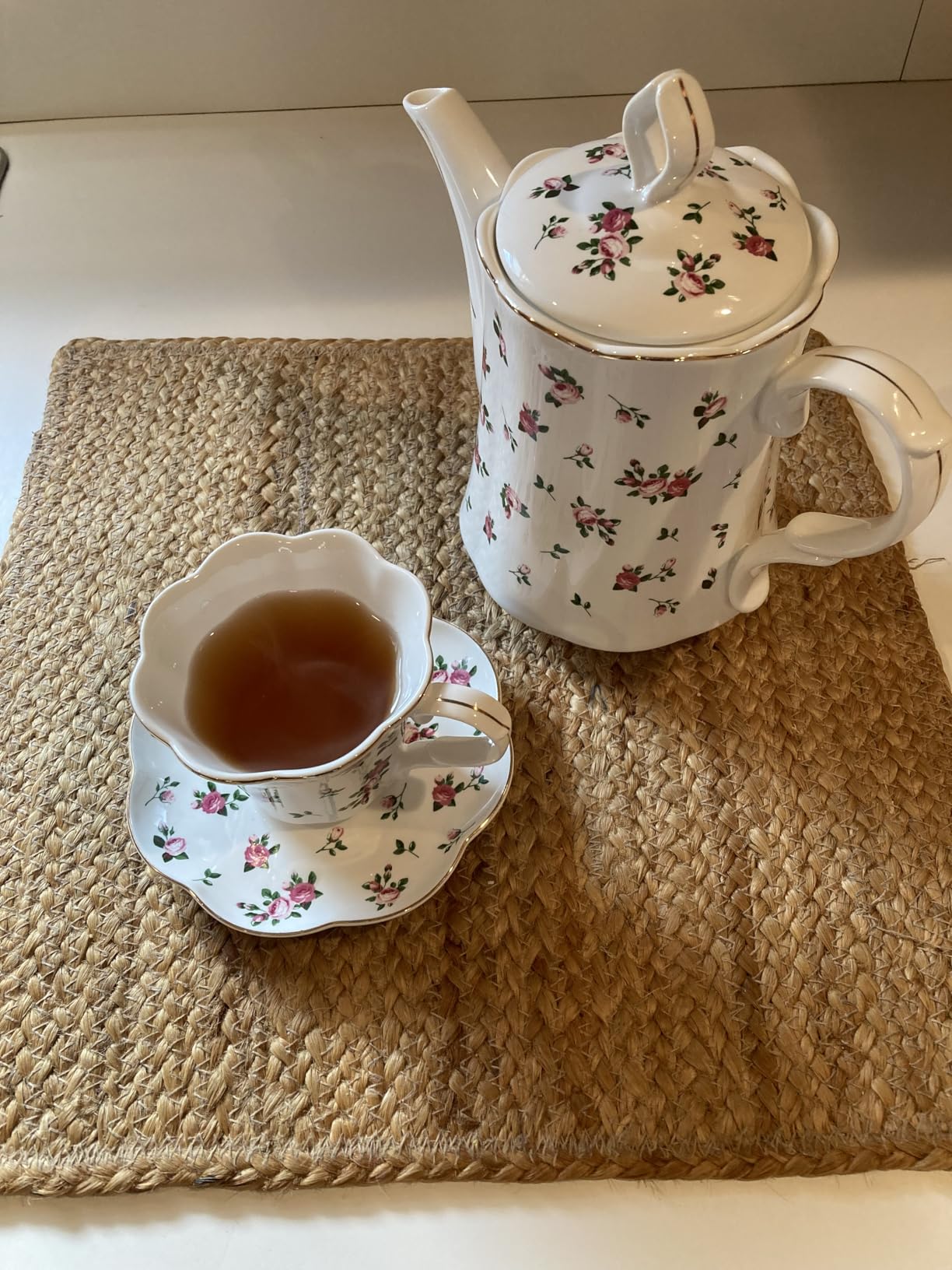 Tea Pot with Infuser for Loose Leaf Tea, 33oz, Ceramic Teapot with Tea Strainer, Large Teapots for Tea Party, New Bone Porcelain Teapot customer photo 1