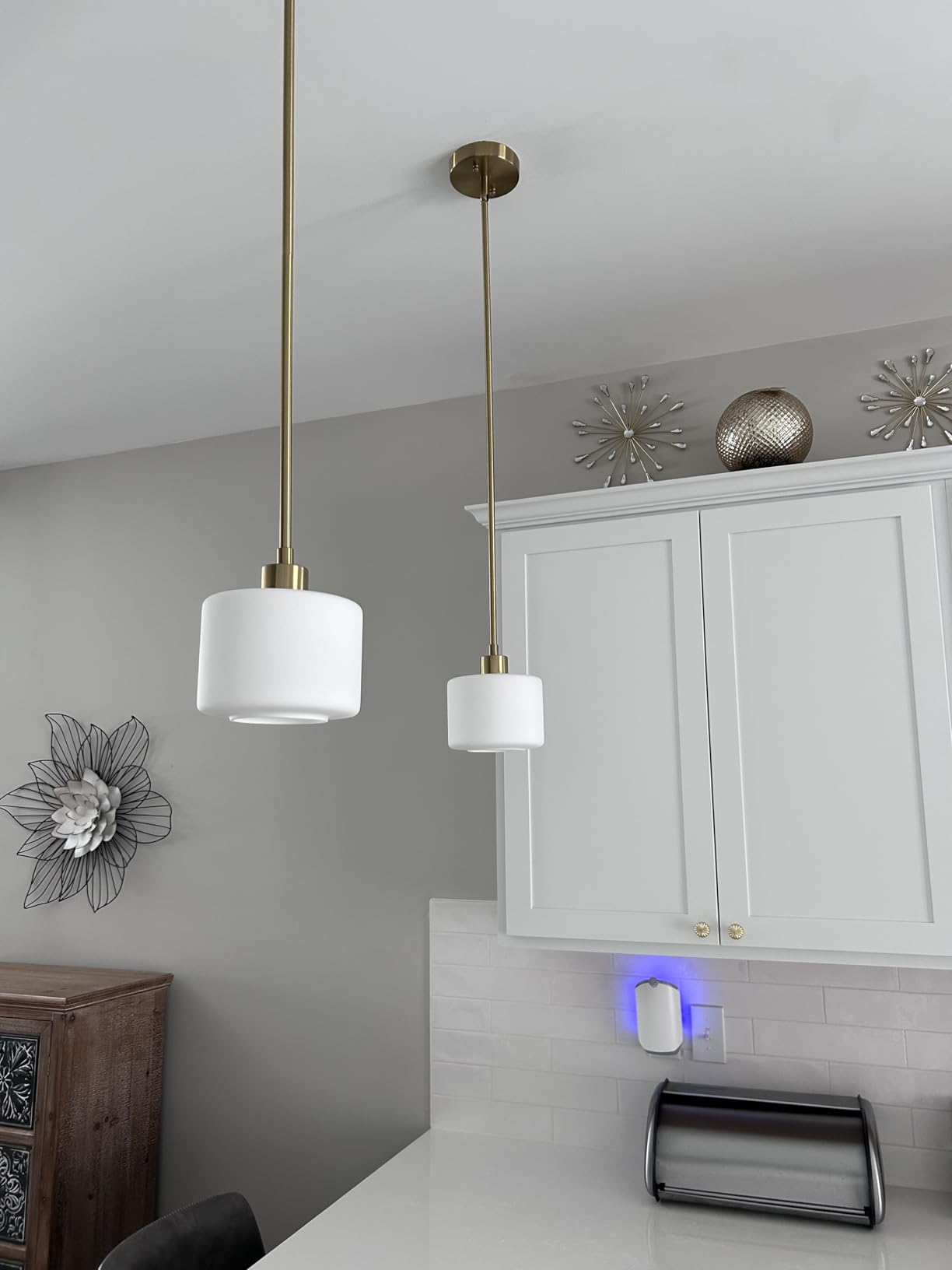 Black Pendant Lights Kitchen Island 2 Pack, Modern Milk Glass Hanging Light Fixtures with Rods, Mini Kitchen Pendant Lighting Over Island for Sink Bathroom, OS-YQ8153-2PBK customer photo 1