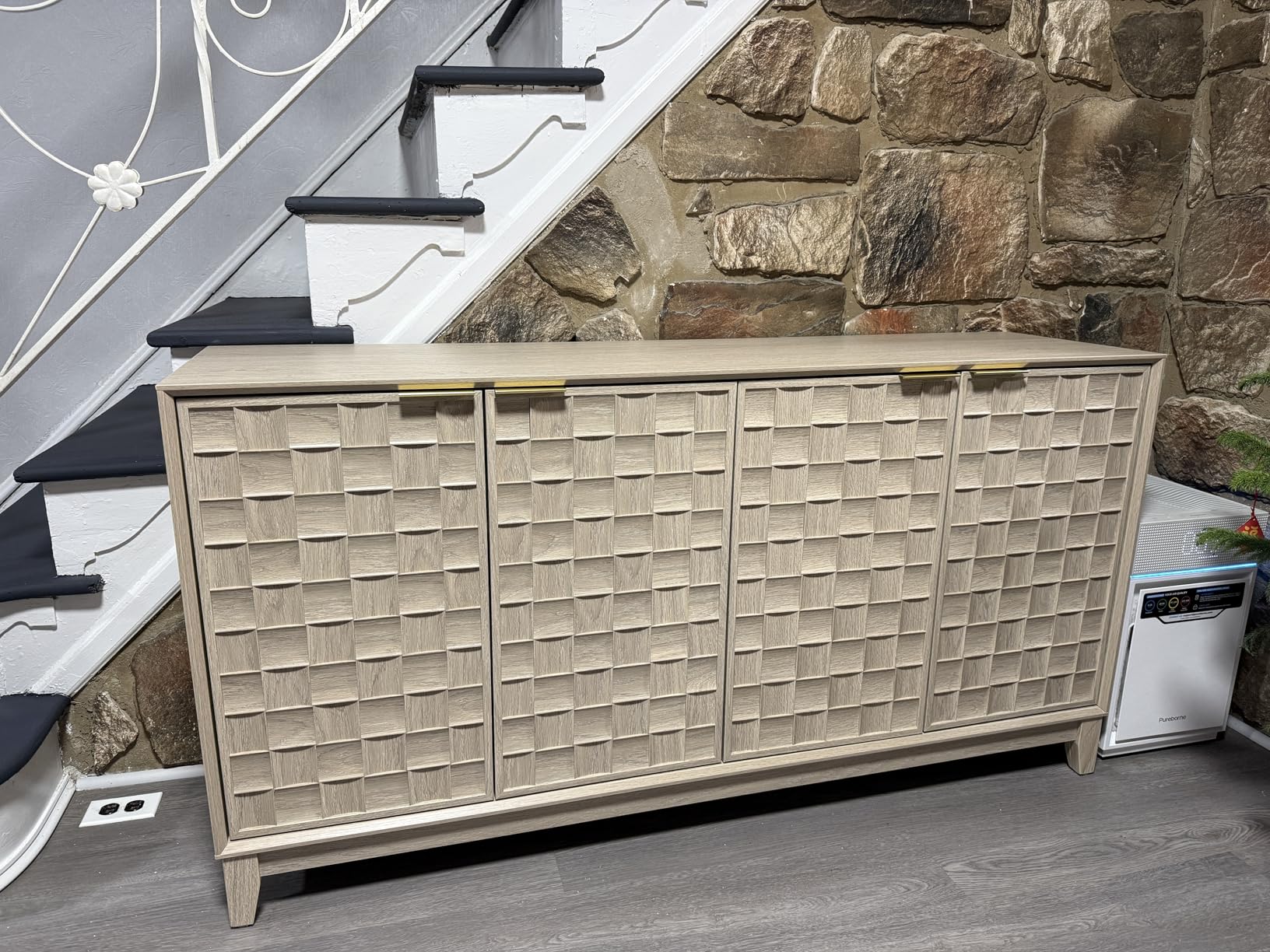 COLAMY Fluted Sideboard Cabinet with Storage - Solid Wood Buffet for Dining Room, Credenza Console with Adjustable Shelves, Walnut Finish, Mid Century Modern Style, Oak White customer photo 1