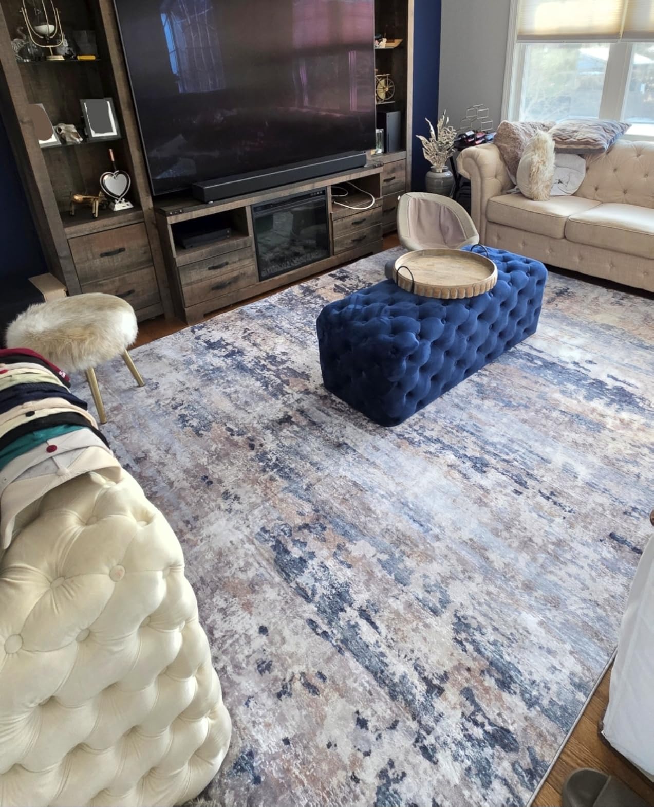 Area Rugs 8x10 for Living Room: Washable Rug Modern Abstract Neutral Soft Non-Slip Low-Pile Indoor Large Carpet for Bedroom Dining Room Playroom Home Office (Blue Grey Brown, 8'x10') customer photo 2