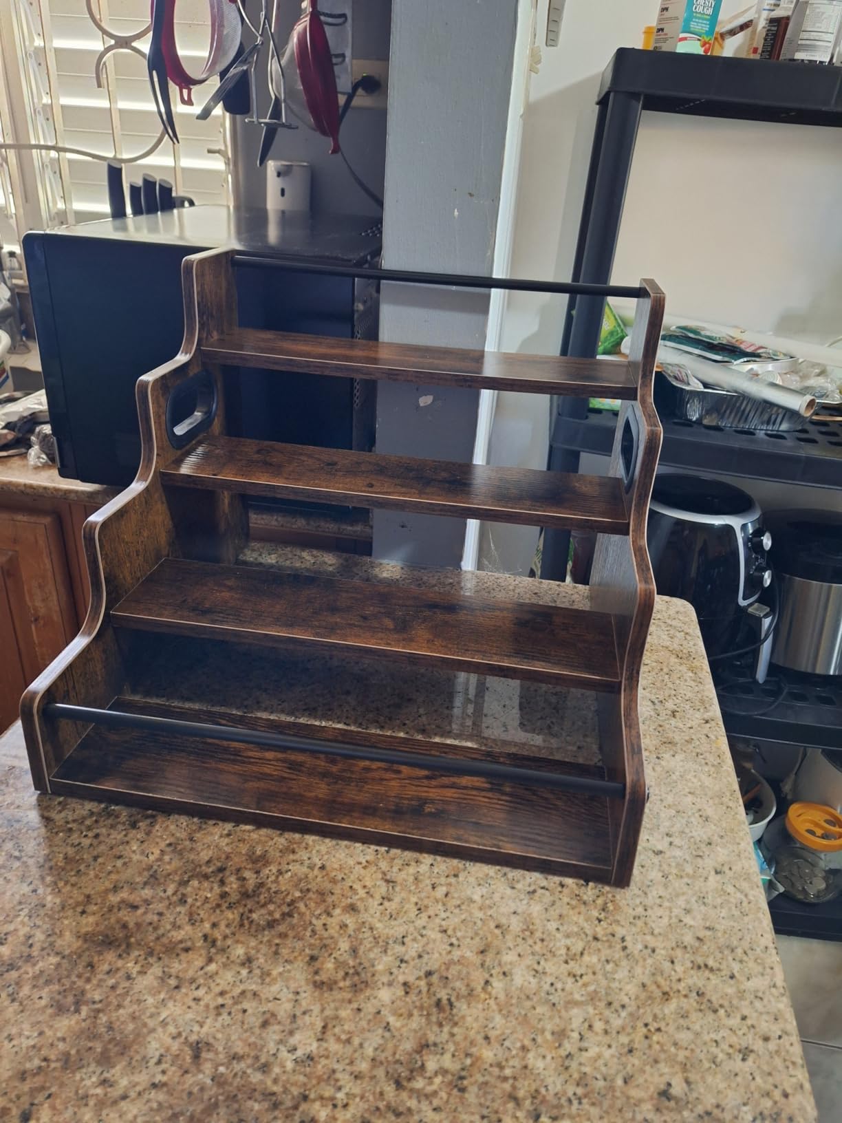 4-Tier Liquor Bottle Display Shelf, Coffee Syrup Rack Organizer, Water Bottle Organizer, Mini Bar Cabinet, Rustic Bar Shelves for Liquor Whiskey, Spirits customer photo 2