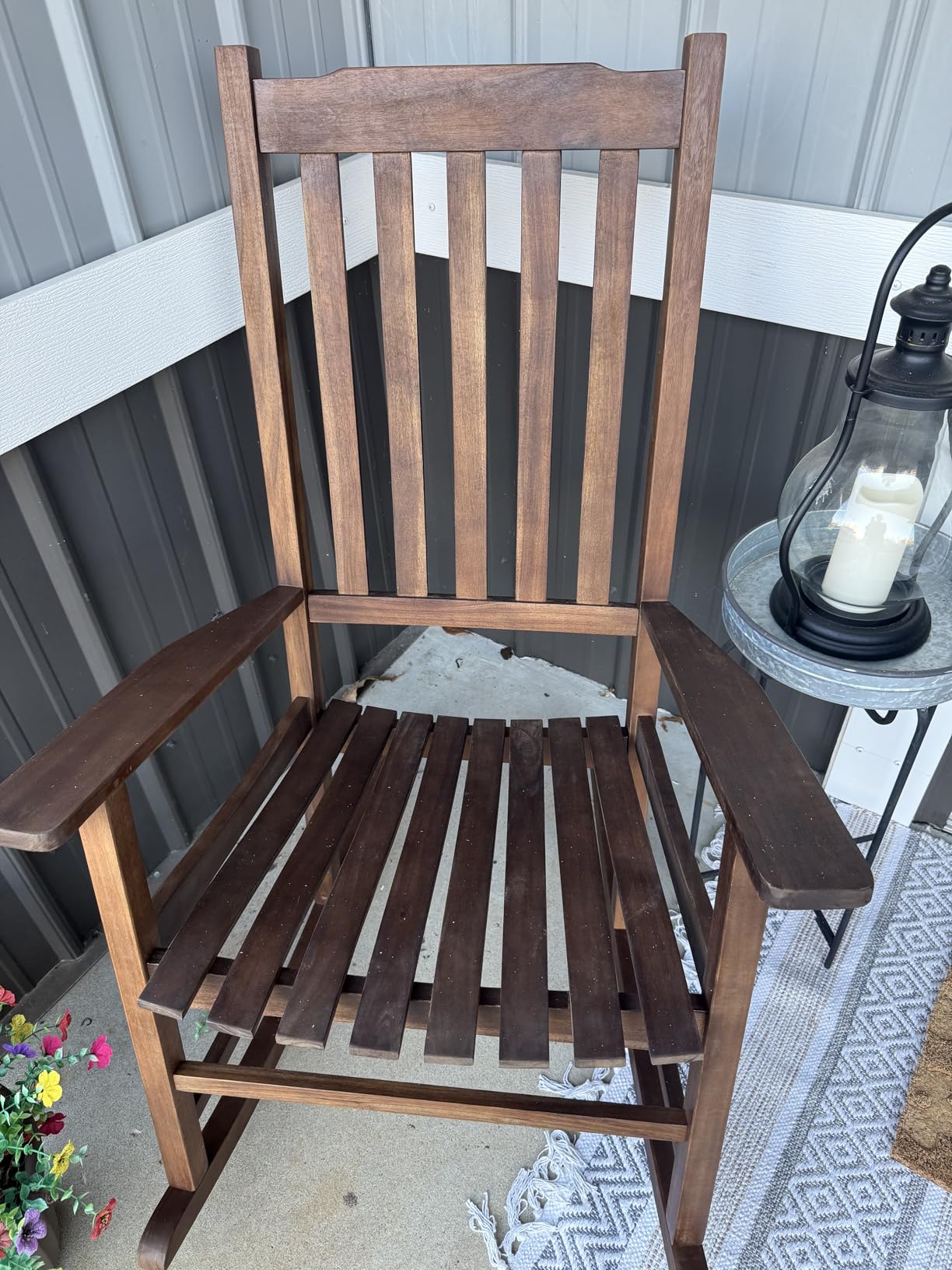 Flamaker Acacia Wood Patio Rocking Chair Set of 2, High Back and Widen Armrest for Adults, Solid Wood Porch Rocking Chair for Lawn, Garden, Backyard (Brown) customer photo 1