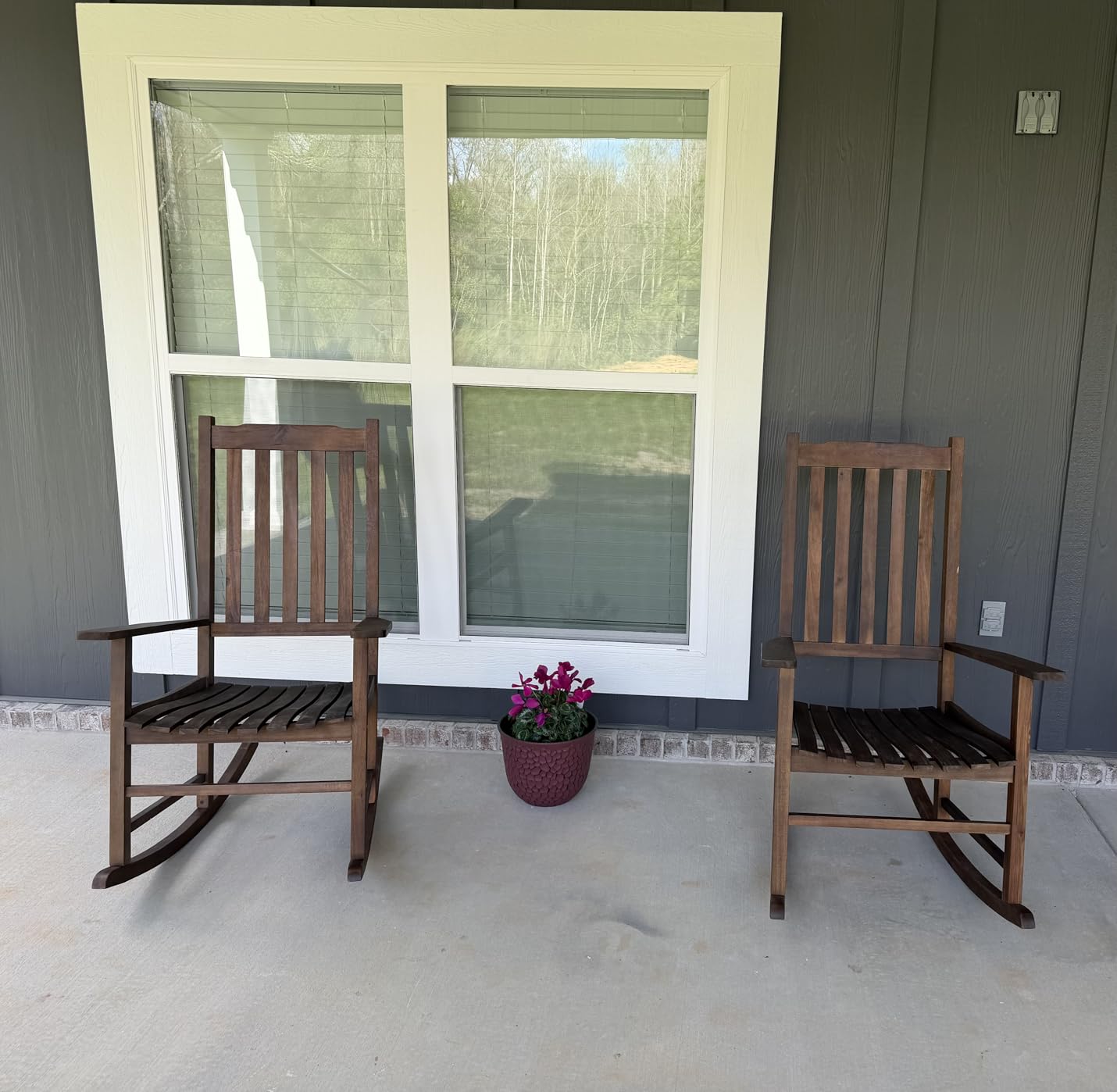 Flamaker Acacia Wood Patio Rocking Chair Set of 2, High Back and Widen Armrest for Adults, Solid Wood Porch Rocking Chair for Lawn, Garden, Backyard (Brown) customer photo 2