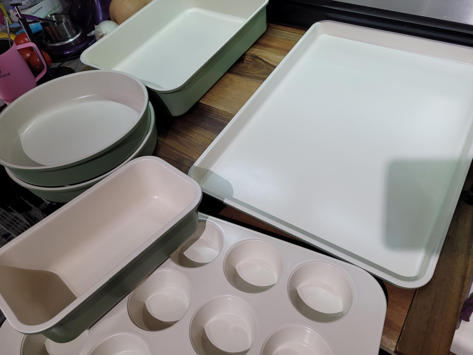 GreenLife 6 Piece Nonstick Bakeware Set, Non-Toxic PFAS-Free Ceramic Oven Pans, Dishwasher & Oven Safe to 450°F, Easy Release Baking Sheet, Loaf Pan, Rectangle & Round Cake, Muffin Pan, Sage customer photo 1