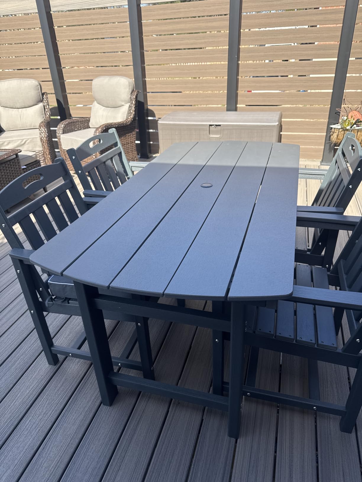 Ciokea HDPE Outdoor Dining Set, 7-Piece Patio Table and Chairs Set with Umbrella Hole, All-Weather Patio Dining Sets for 6, Durable Patio Furniture for Backyard, Garden, Lawn & Poolside, Teak customer photo 1