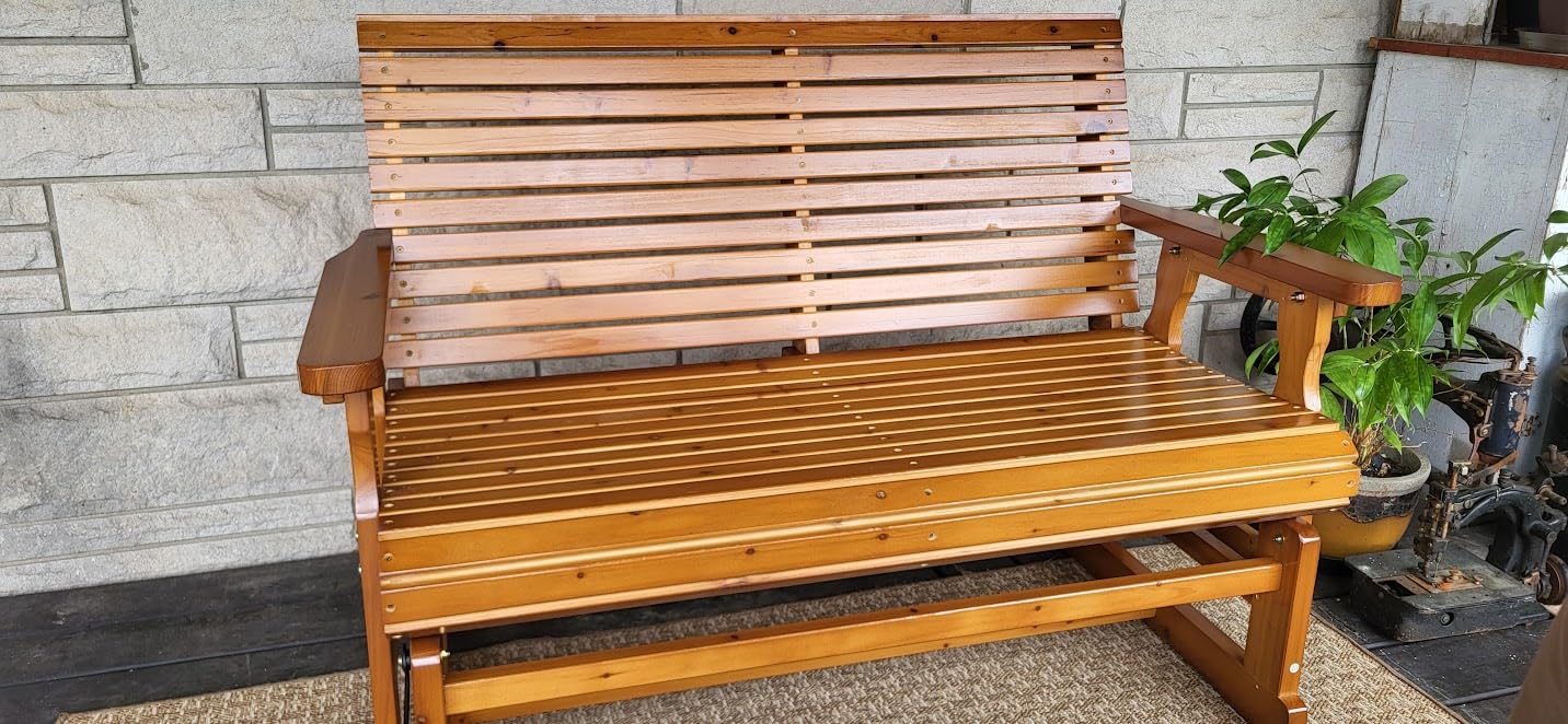 Fortune Candy Wooden Patio Glider with High Roll Back and Deep Contoured Seat, Solid Fir Wood, 2-Seater, Heavy Duty 800 LBS, 4 Ft. (PU Brown) customer photo 1