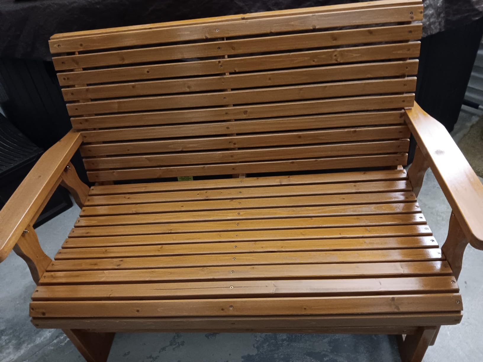 Fortune Candy Wooden Patio Glider with High Roll Back and Deep Contoured Seat, Solid Fir Wood, 2-Seater, Heavy Duty 800 LBS, 4 Ft. (PU Brown) customer photo 2