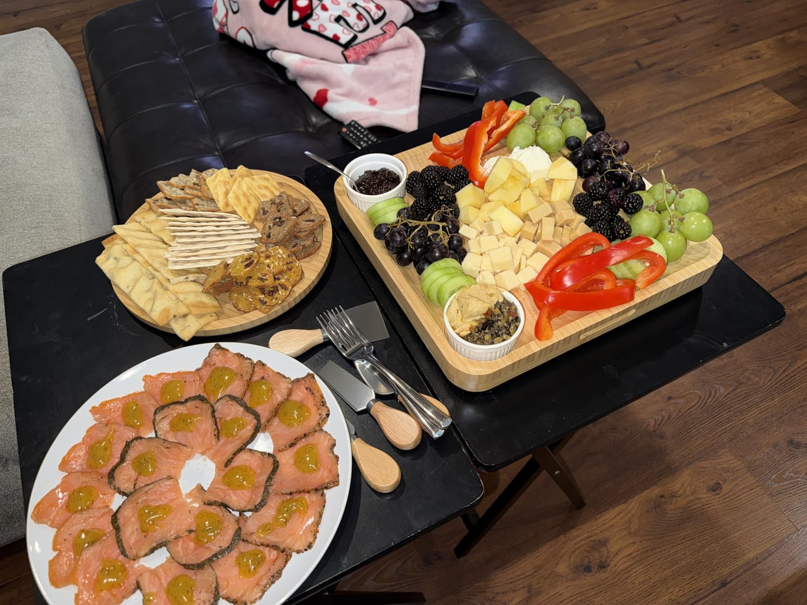Premium Charcuterie Board with Lid - Bamboo Cheese Board Set with Utensils, Drawer & Fruit Tray - House Warming Gifts New Home, Wedding, Birthday, Bridal Shower (Black) customer photo 1