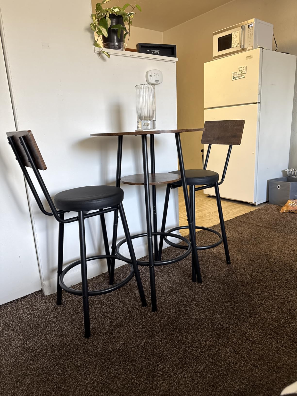 3 Pieces Round Bar Table Set, Small Dining Table for 2, Black Kitchen Bar Table, Breakfast Table with Storage, 2 Thickened Cushion Stools with Backrest for Dining Room & Bistro-Black customer photo 2