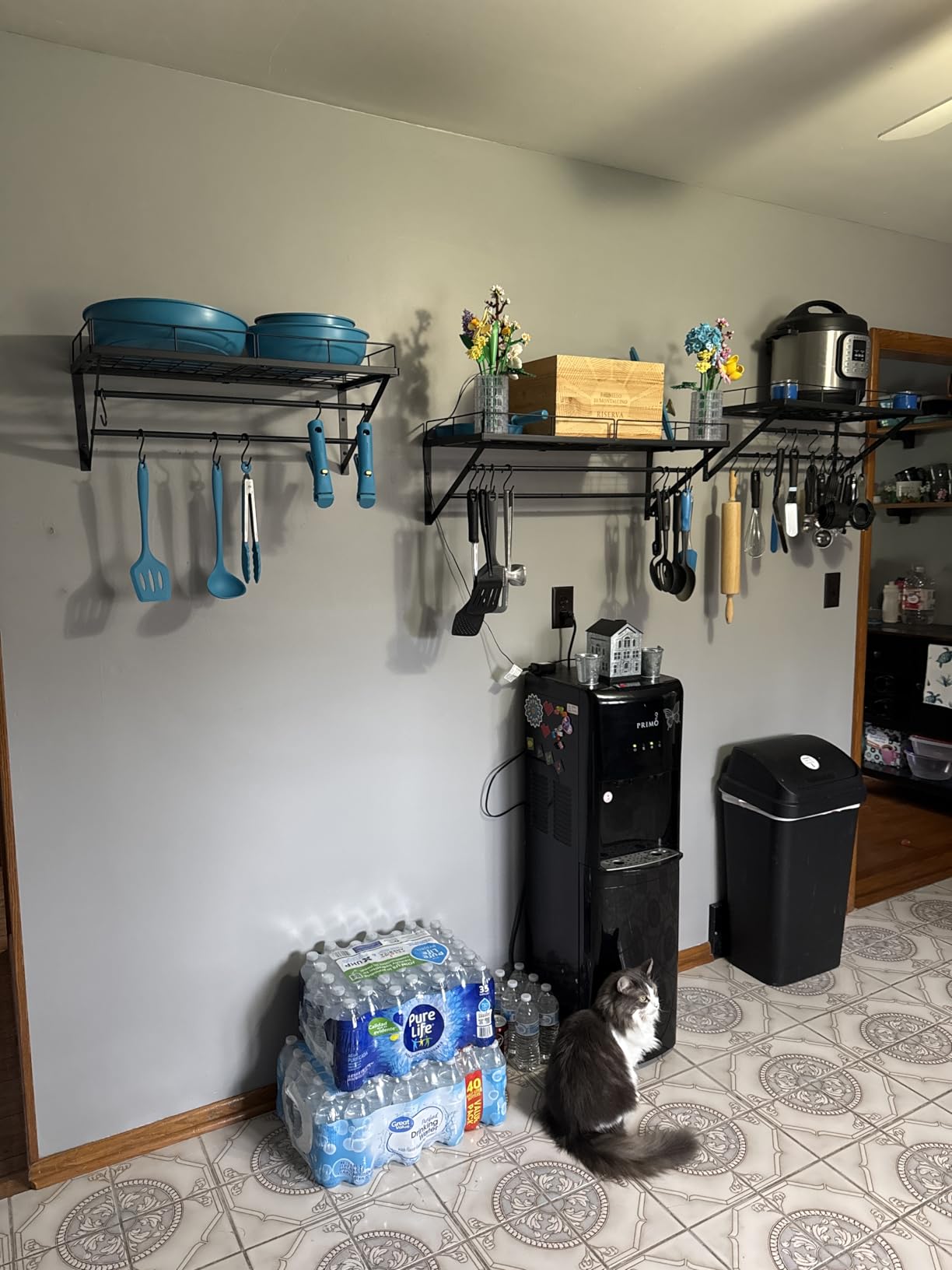Wall Mounted Pot Rack, 23.8 Inch Pot and Pan Organizer with 2 Tier Hanging Rails, 12 S-Hooks, Metal Pot Rack for Kitchen Cookware Organizer, Space Saving, for Kitchen Utensils, Black PR01BK customer photo 1