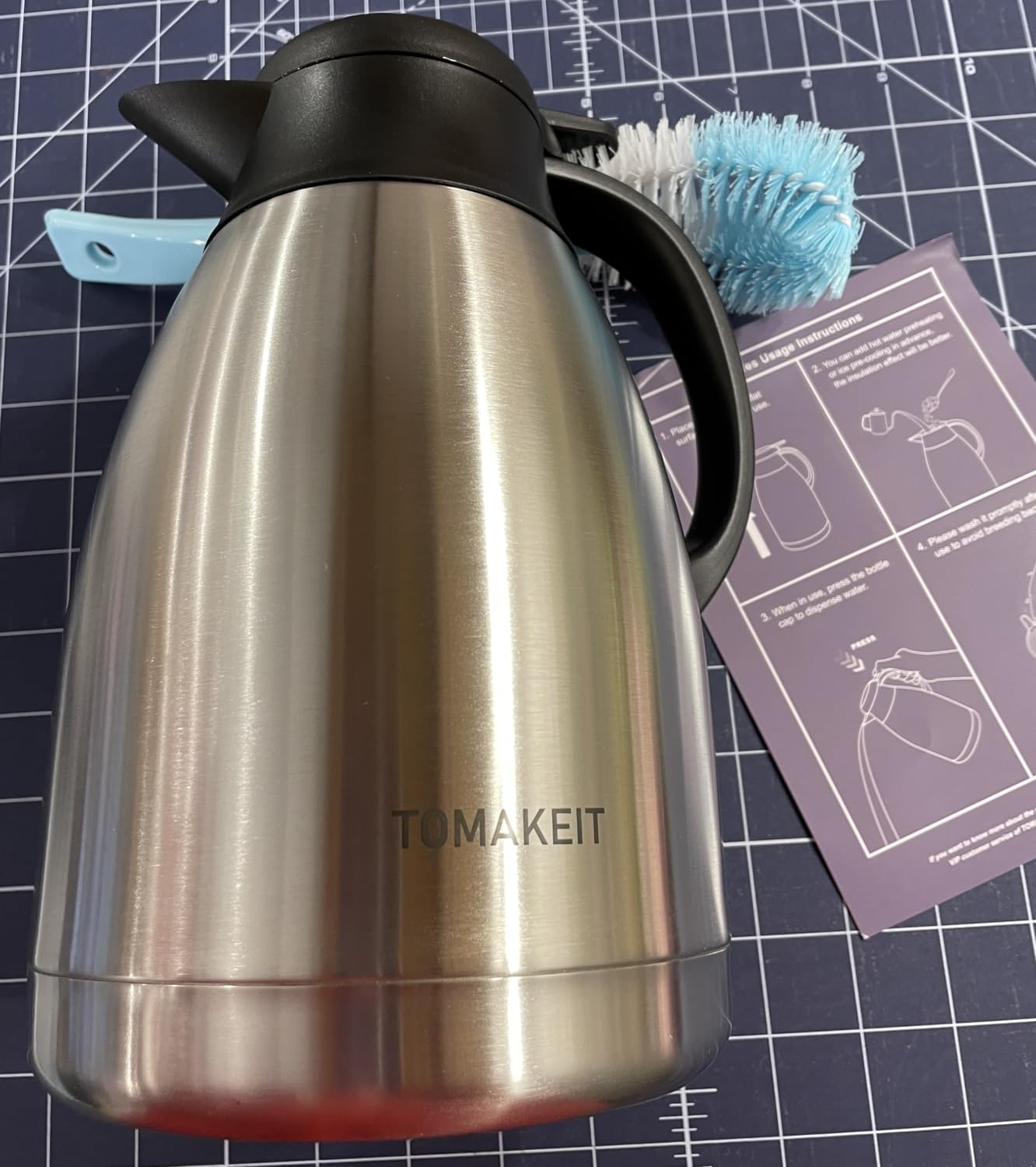 Thermal Coffee Carafe with Hang Tag, 2L/68 Oz Stainless Steel Vacuum Insulated Thermoses, Double-Wall Design, 24-Hour Hot & Cold, Leak-Proof, Portable for Travel,Camping,Office (Silver) customer photo 1