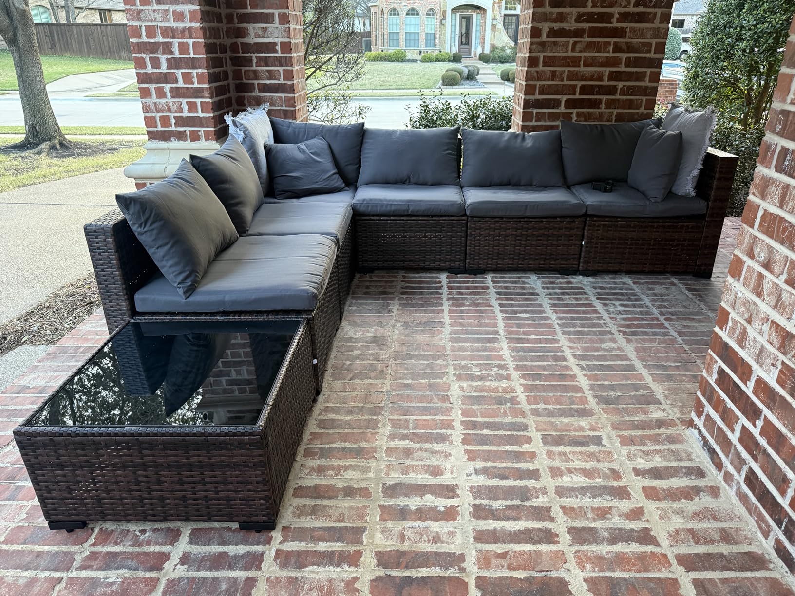UDPATIO Furniture Set with Fire Pit Table, 8 Piece Sectional Sofas, All-Weather Wicker Conversation for Garden, Backyard, Navy Blue customer photo 1