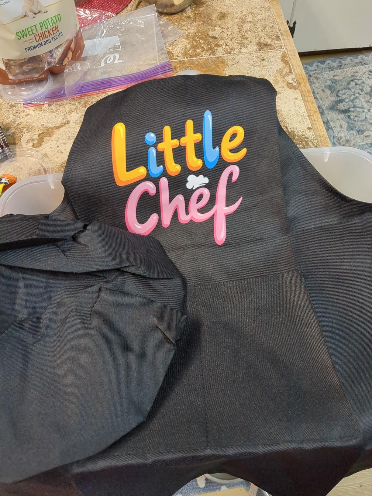 Kids Chef Apron Hat Set - Adjustable Children's Cooking Apron with 2 Pockets, Black, for Boys Girls Age 3-8 customer photo 2