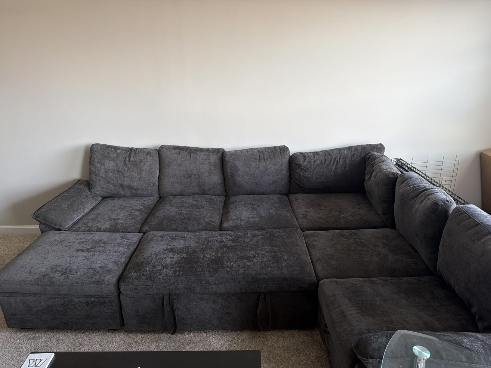 108 Inch Sectional Sleeper Sofa with Pull Out Bed, U Shaped 7 Seat Modular Sectional Sofa with Storage, Sectional Couches for Living Room, Cloud Modular Couch, Removable Sofa Cover, Dark Grey customer photo 1