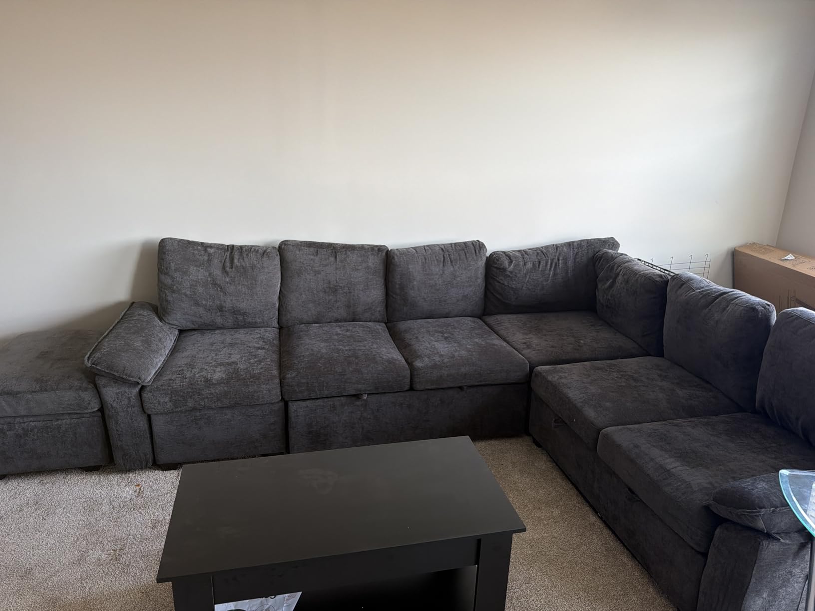 108 Inch Sectional Sleeper Sofa with Pull Out Bed, U Shaped 7 Seat Modular Sectional Sofa with Storage, Sectional Couches for Living Room, Cloud Modular Couch, Removable Sofa Cover, Dark Grey customer photo 2