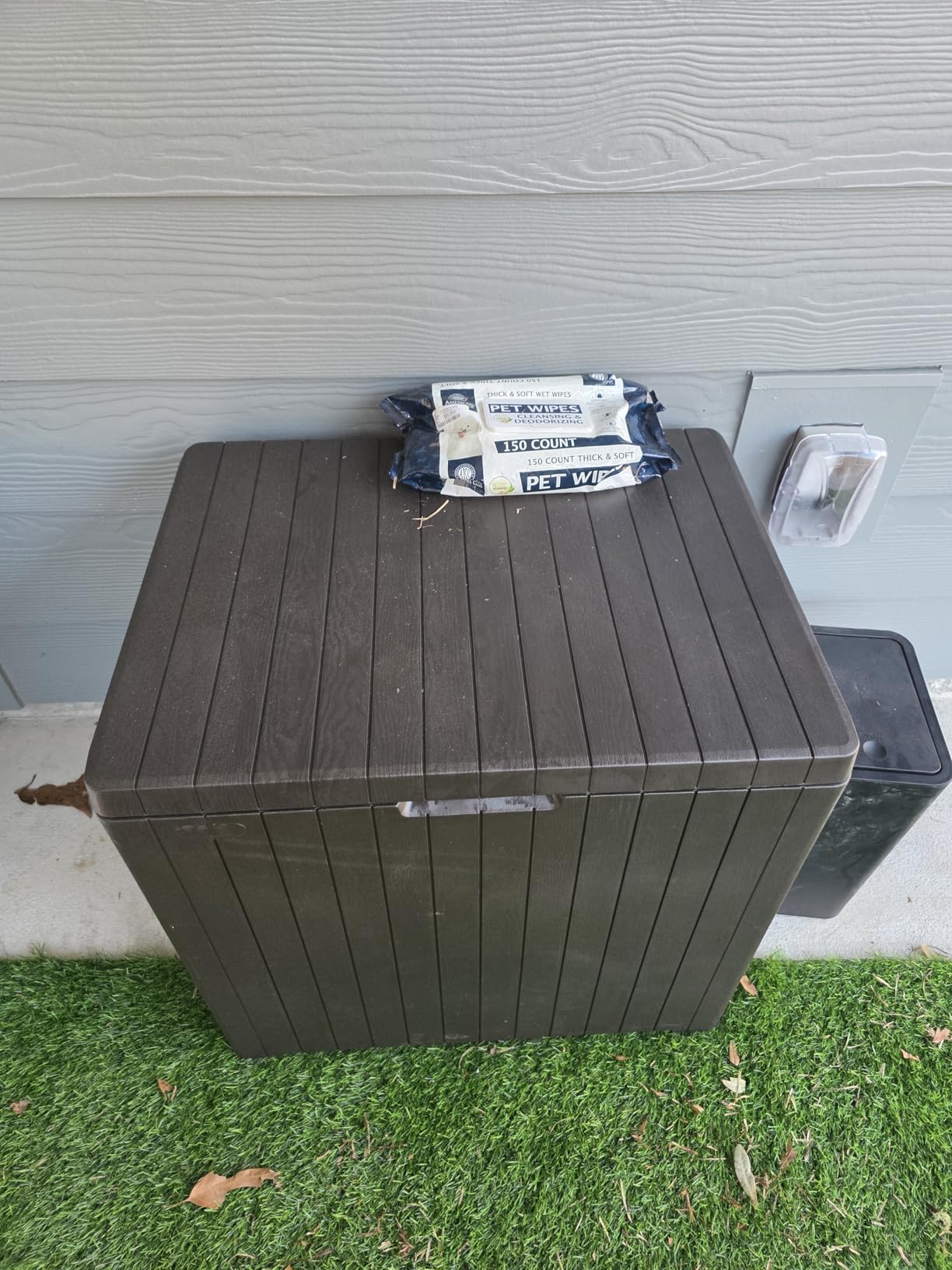 Keter City 30 Gallon Resin Outdoor Storage Box and Patio Furniture Side Table for Pool and Garden Accessories, Taupe customer photo 1