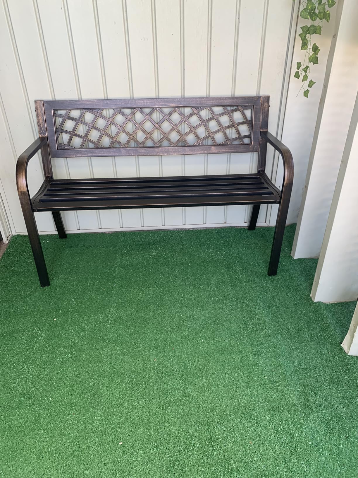 VEVOR Outdoor Bench, 50 inch, Carbon Steel Metal Frame with Cast Iron Backrest and Round Edge Armrests, Weatherproof Outside Glider Bench for Patio, Garden, Park, Yard, Front Porch, Antique Bronze customer photo 1