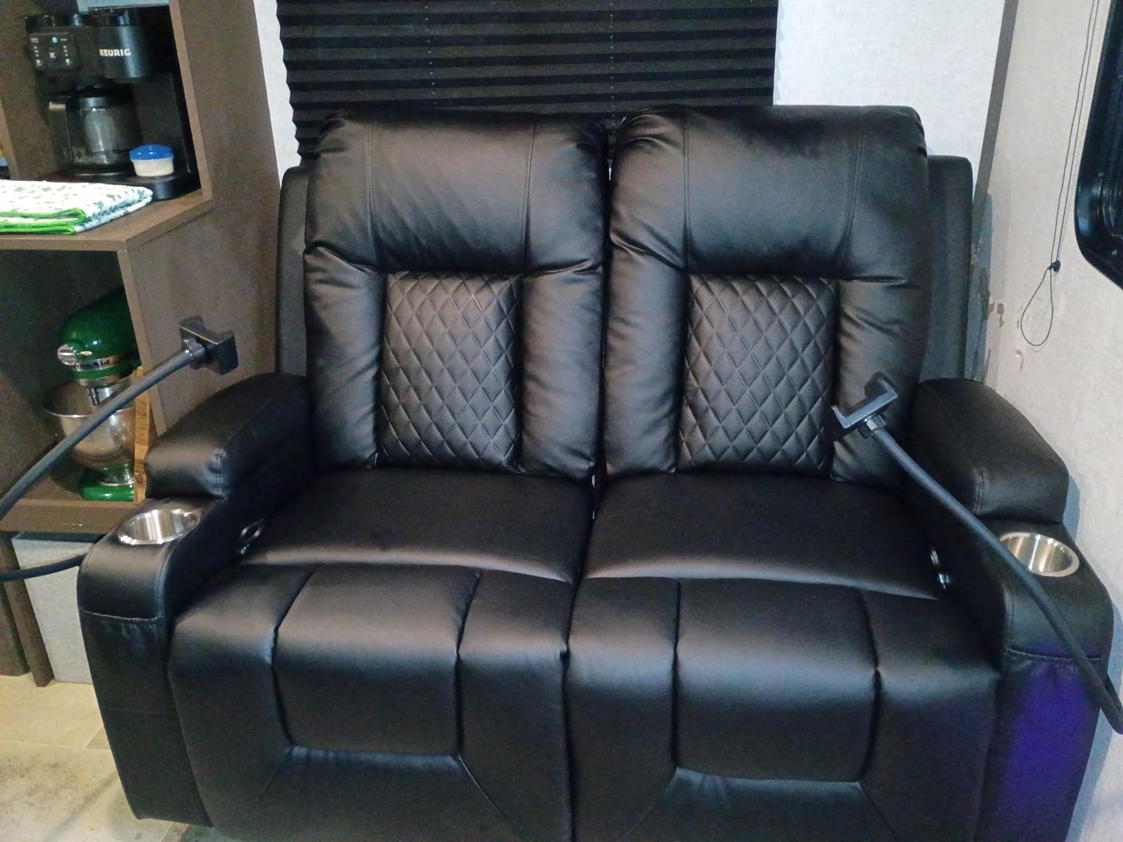 RV Loveseat Recliner Sofa, Reclining Loveseat Home Theater Seating with USB Ports, Cup Holders, Insert Pockets, Wall Hugger RV Recliners for Movie Room, Recline Movie Seats Gaming Sofa, Black customer photo 1