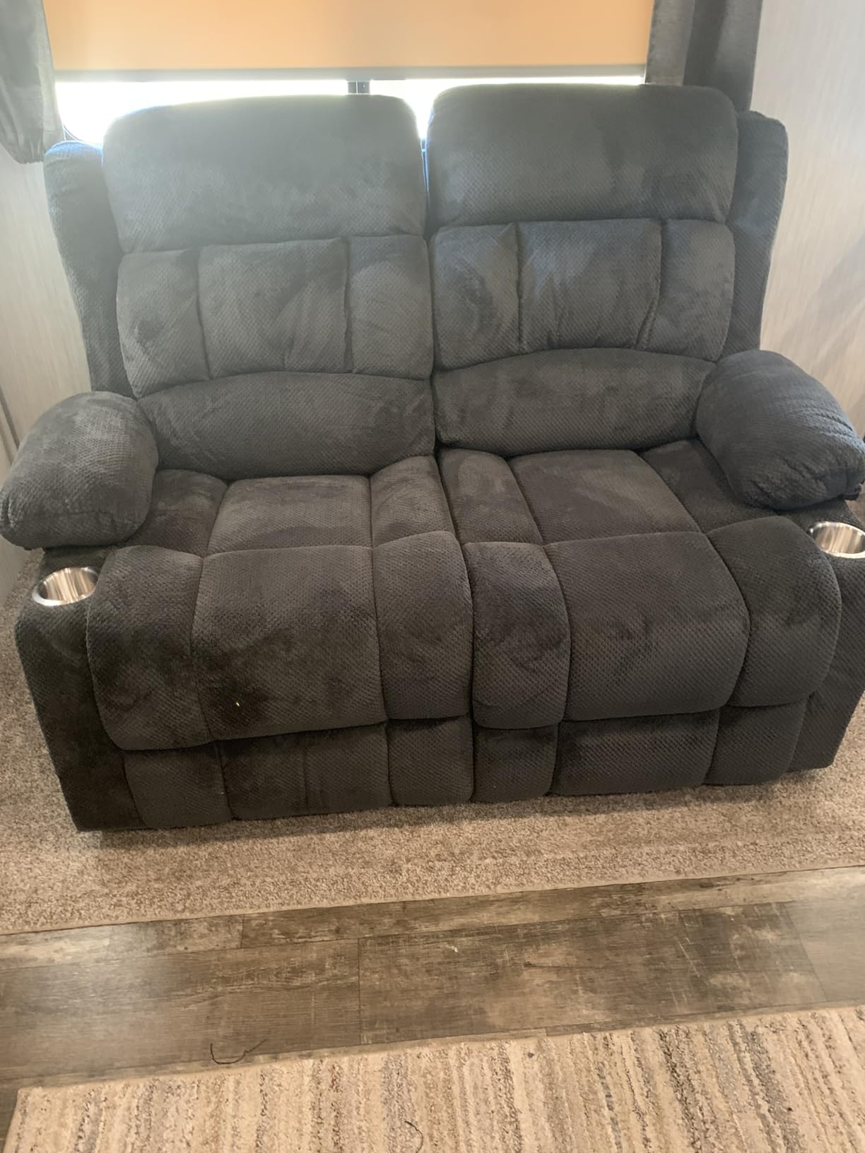 RV Loveseat Recliner Sofa, Reclining Loveseat Home Theater Seating with USB Ports, Cup Holders, Insert Pockets, Wall Hugger RV Recliners for Movie Room, Recline Movie Seats Gaming Sofa, Black customer photo 2