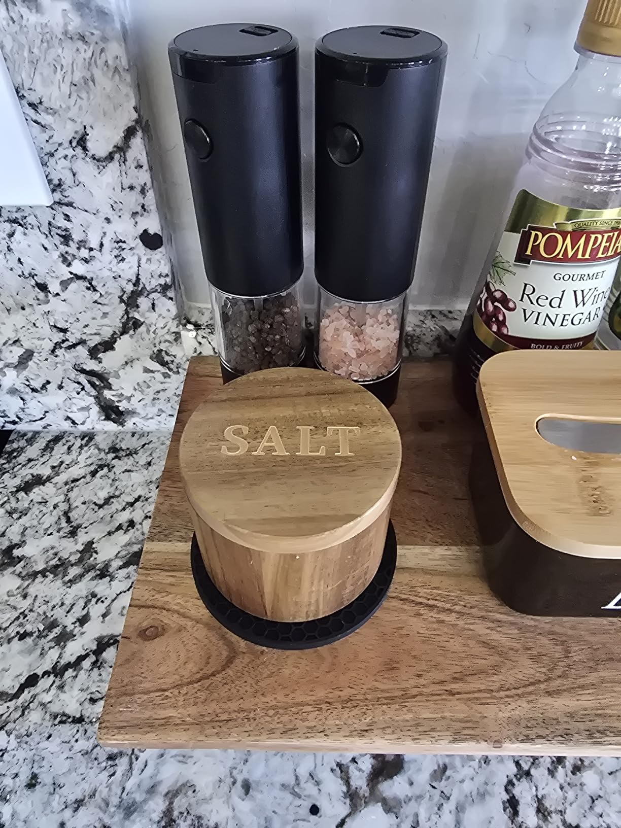 Salt Cellar, Acacia Wood Salt Container with Built-in Spoon & Swivel Lid, Engraved SALT Box, Salt Holder Bowl for Countertop Seasoning Storage customer photo 2