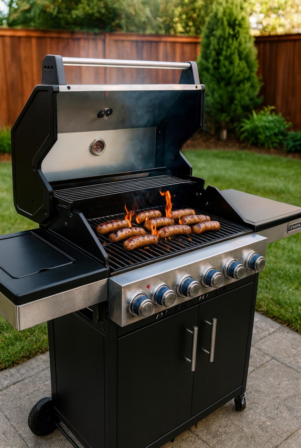 Brand-Man Portable Propane Gas Grill, 4 Burner Compact Cabinet Style Gas BBQ Grill with Infrared Side Burner & Side Table for Outdoor Barbecue Grilling & Backyard Cooking customer photo 1