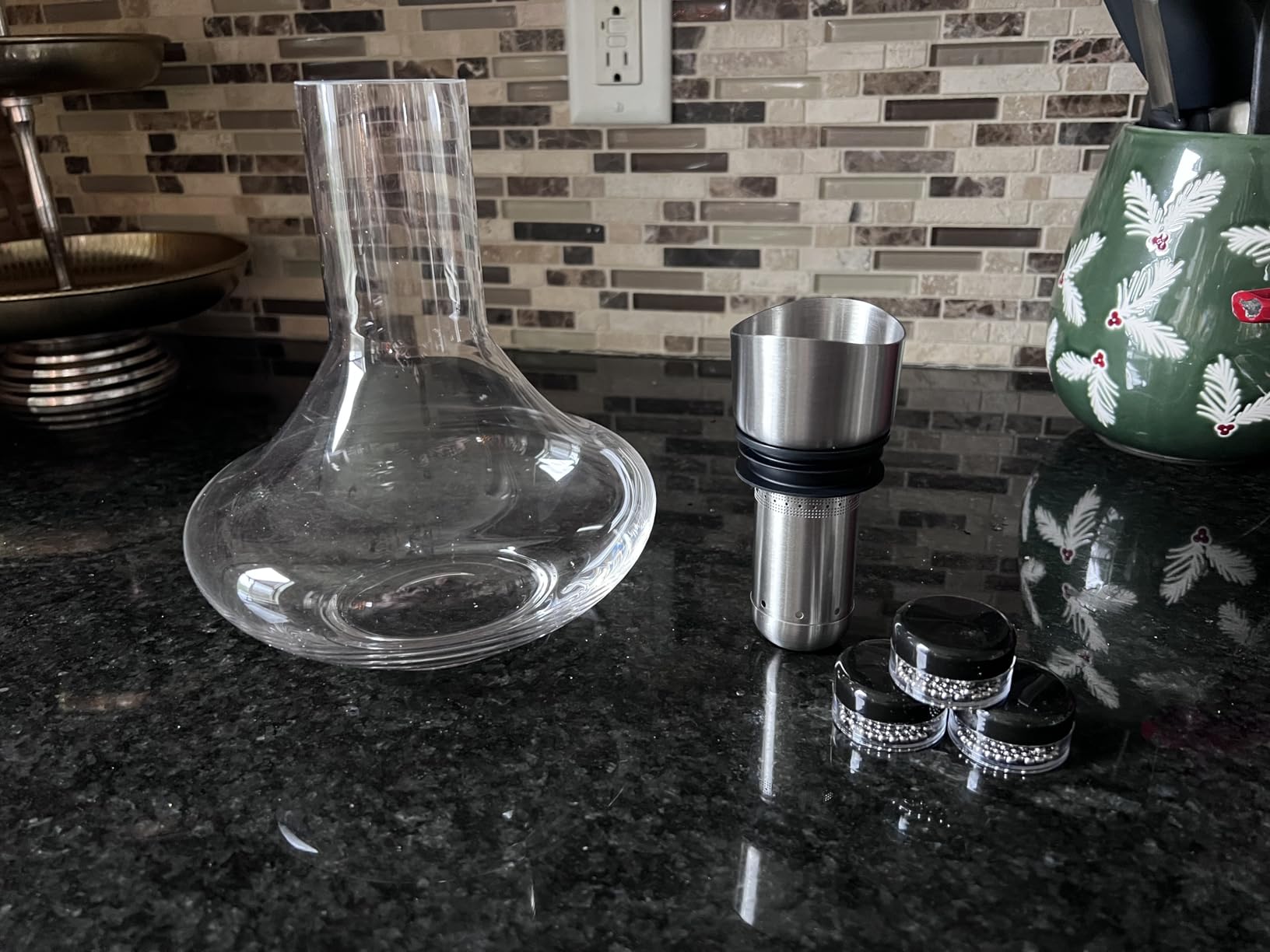 Gusto Nostro Crystal Wine Decanter with Aerator Pourer - Premium Hand-blown Lead-free Glass Wine Decanter Set for Red Wines - Carafe with Lid Filter for Smooth Pouring - Stainless Steel Spout Included customer photo 2