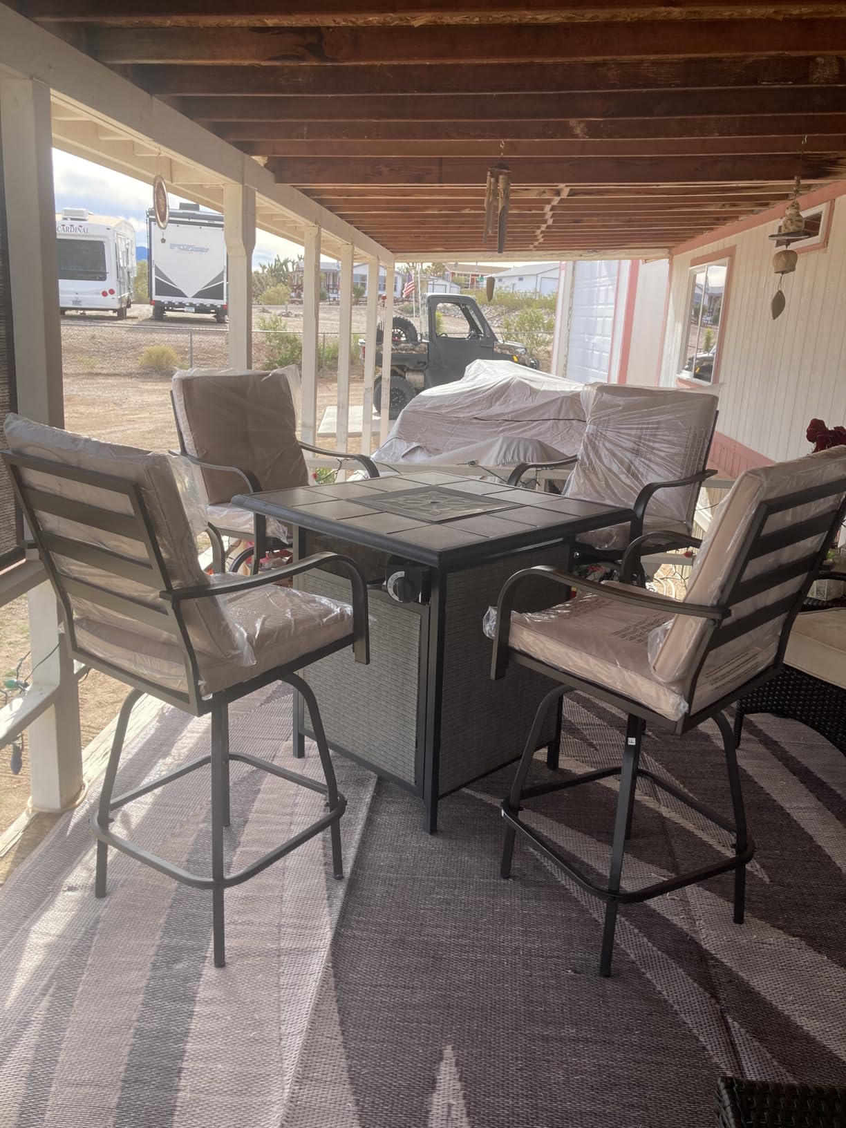 Outdoor Bar Stools Set of 4, 360° Swivel Metal Frame, Wicker Patio Bar Height Stools with Cushion, All-Weather Rattan Chair Design for Patio Backyard, Lawn Garden, Balcony, Poolside customer photo 1