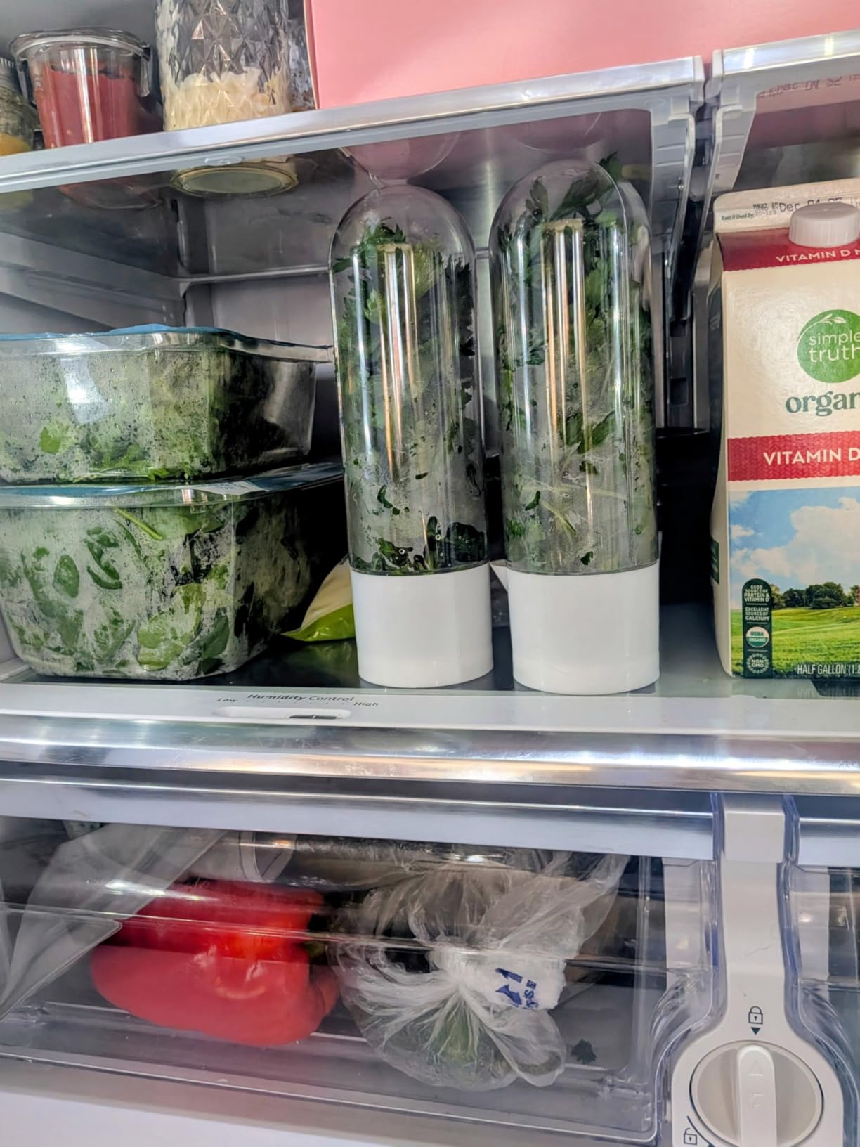 Fresh Herb Saver Cilantro Storage Containers for Refrigerator, Transparent Herbs Saver fits Fridge Asparagus Parsley Mint Leaves, Keeps Greens Vegetables for 2-3 Weeks(SIZE:2 pcs) customer photo 1