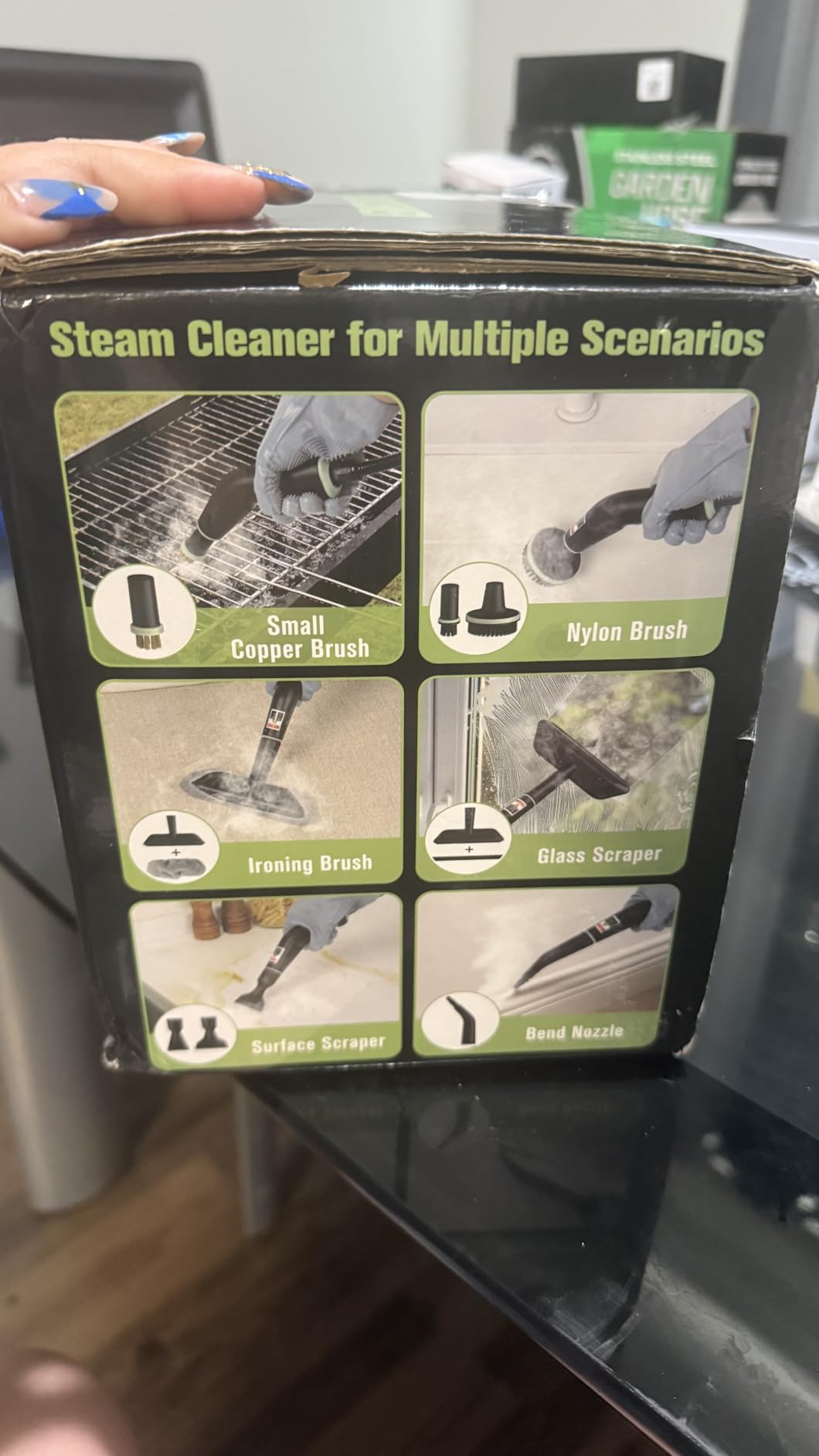 Steam Cleaner, Portable Steamer for Cleaning with 16pcs Accessories, 6-Level Adjustable, 15s Heat-Up, Handheld Steam Cleaner for Home for Tile, Grease, Dirt, Grout, Car Detailing, Green customer photo 1