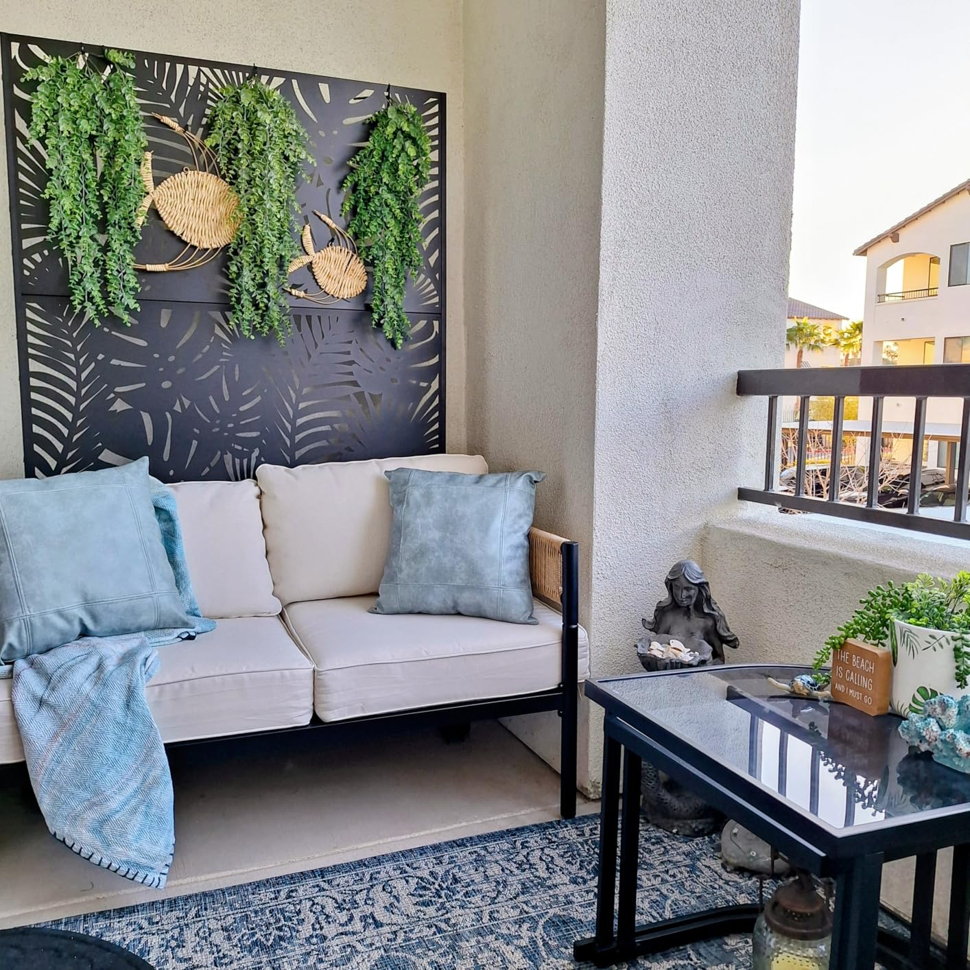 Metal Privacy Screen Outdoor - 72in Decorative Laser Cut Steel Garden Divider Panel with Tropical Leaf Design, Weatherproof Freestanding Modern Privacy Fence for Patio, Deck, Backyard & Balcony customer photo 2