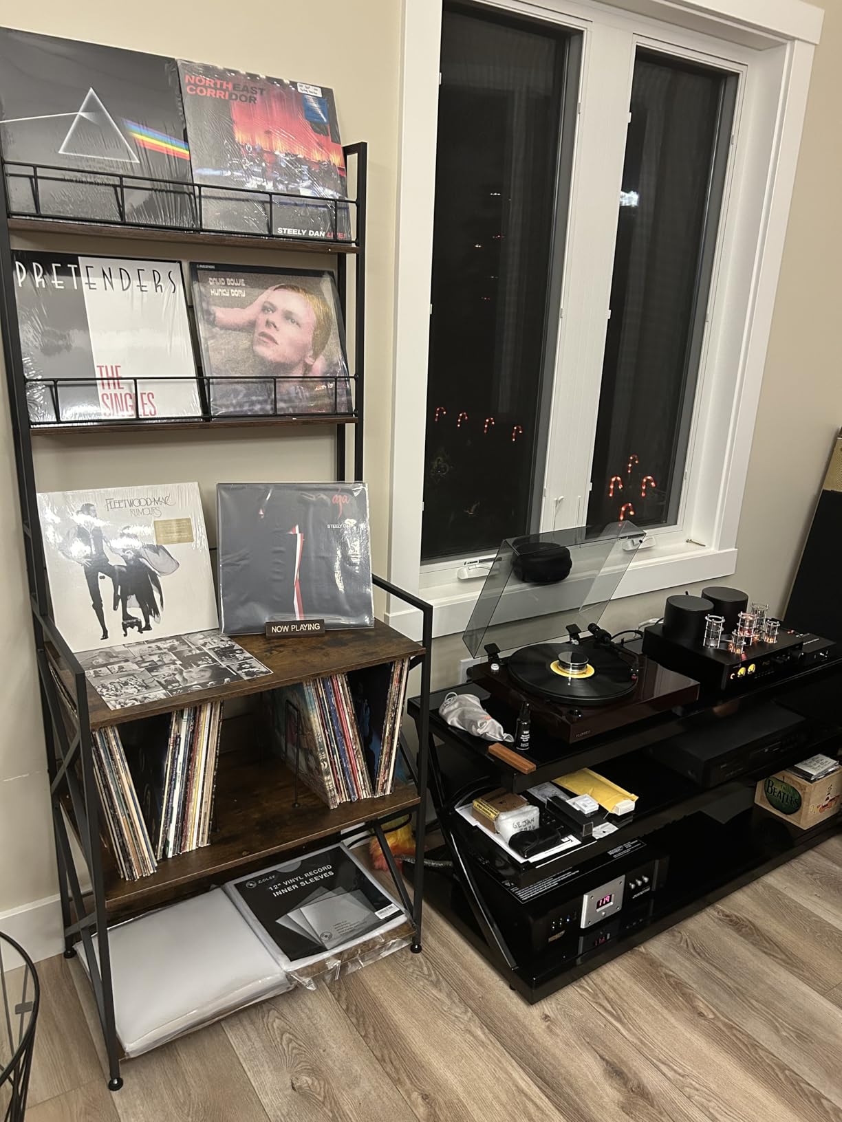 Record Player Stand with Power Outlet, 5-Tier Vinyl Record Storage Rack with Turntable Stand, LP Album Organizer & Display Rack, Media Storage Cabinet for Living Room Bedroom Music Corner customer photo 1