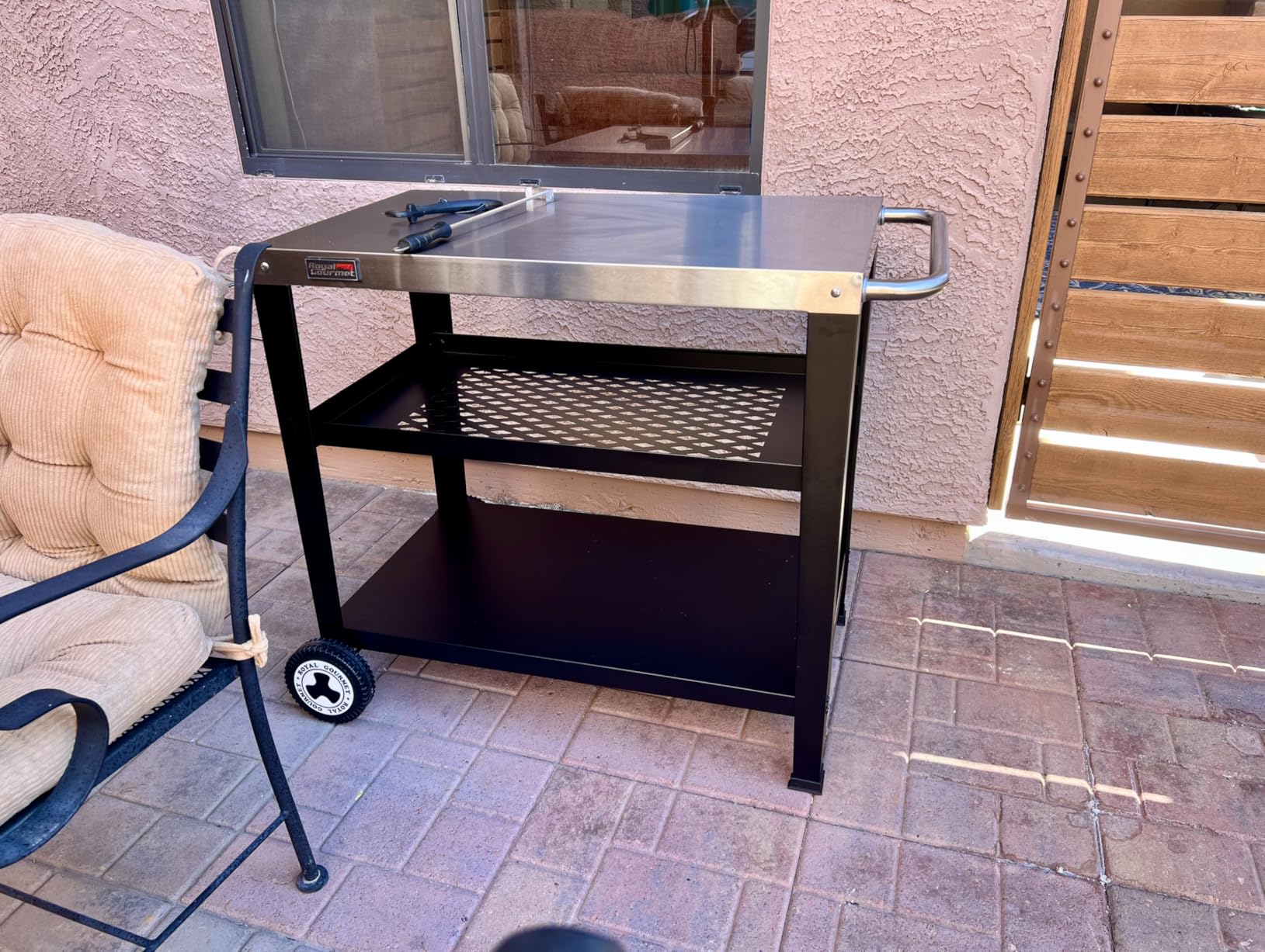 Royal Gourmet PC4401B 3-Tier Dining Cart with Wind Guard, Sturdy Structure and Ample Storage Shelves, for Indoor & Outdoor use, with Bottle Opener, Hooks, Wine Rack, Multifunctional Side Handle, Black customer photo 1