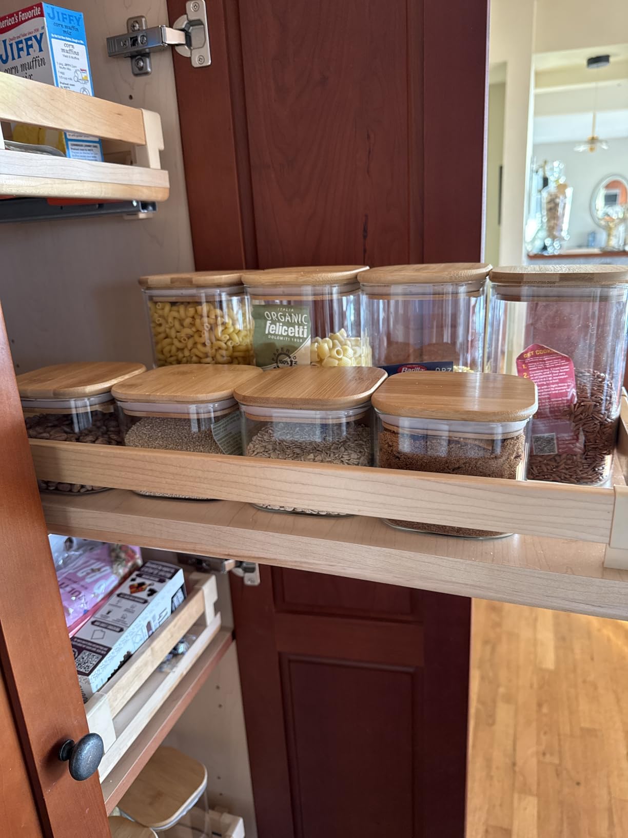 37 Oz Glass Storage Jars with Bamboo Lids - 6 Pack Clear Glass Canisters Square Airtight Stackable Ideal for Pantry Storage Containers Organizers Great for Storing Oats Coffee Beans Nuts etc customer photo 1