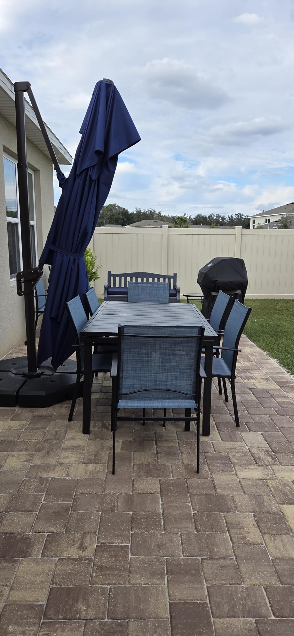 HERA'S HOUSE Patio Table and Chairs for 6, 7 Pieces Outdoor Deck Dining Sets, Wood-Like Rectangular Metal Table Set with Chairs for Lawn Garden Backyard, Brown customer photo 2