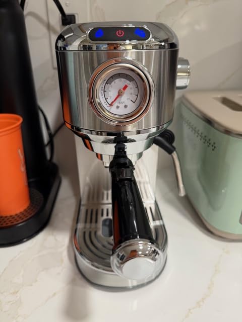 Espresso Machine, 20 Bar Compact Espresso Maker with Steam Milk Frother, Stainless Steel Expresso Machines for Home, 34oz Removable Water Tank for Latte, Cappuccino, Silver customer photo 1