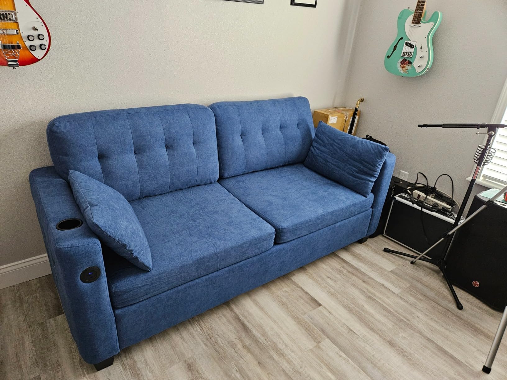 LINSY HOME Pull Out Sofa Bed - Convertible Loveseat Sleeper Sofa, Upgraded Bed Frame Pullout Couch - USB Charging & Cup Holders, Corduroy Sofa Bed for Living Room Small Space, Queen Size (Green) customer photo 2
