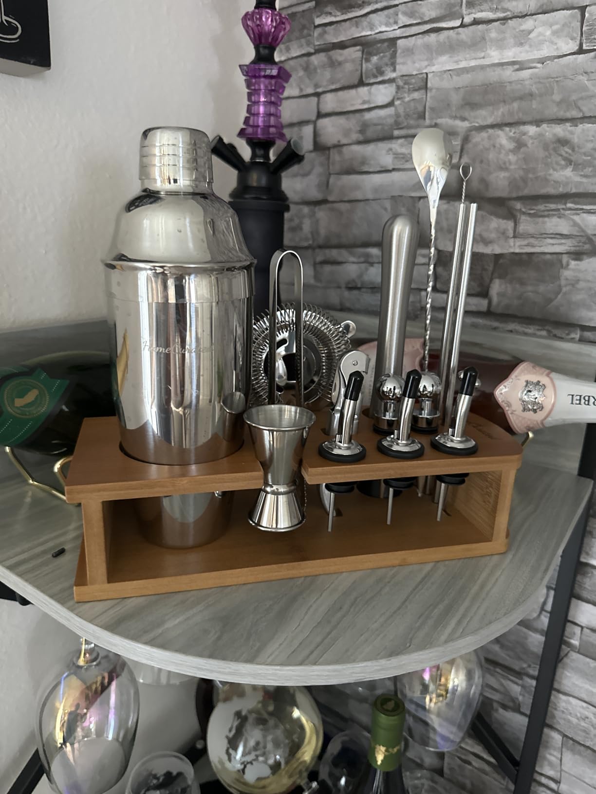 Cocktail Shaker Set, 24-Piece Bar Bartender Kit with Stand, Martini Shaker, Jigger, Strainer,Mixer Spoon,Muddler,Liquor Pourers,Tongs,Opener,LCE Ball Mold&LCE Cubes,Bottle Stoppers|Silver customer photo 1