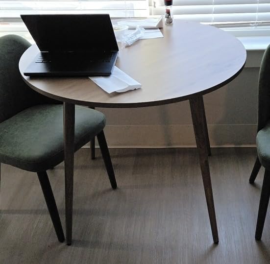 Best Choice Products Round 35.5in Dining Table for 4 w/Sturdy Wood Finish Steel Legs, Mid Century Modern, Space-Saving, Small Space Circle Dinette for Home, Kitchen, Apartment - Pecan customer photo 1